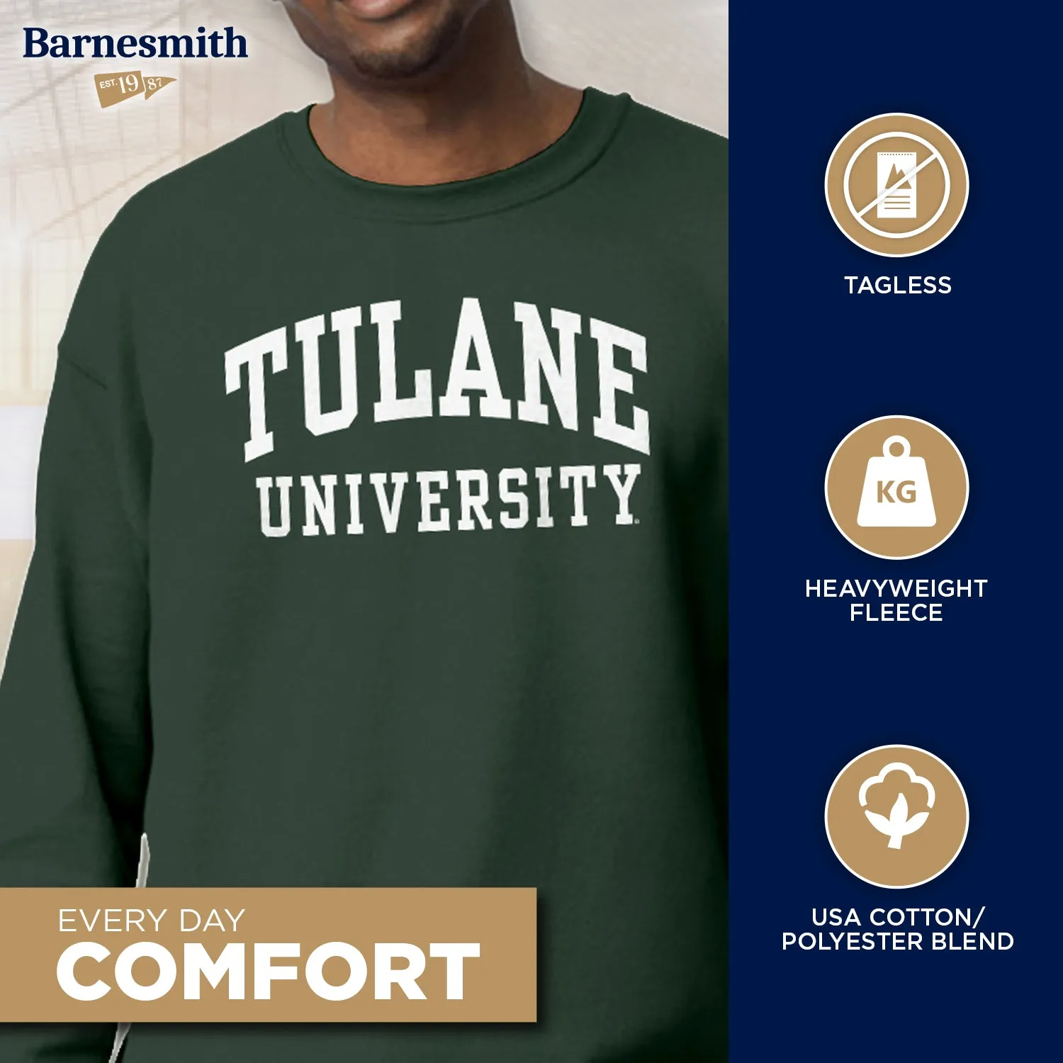 Tulane University Classic Sweatshirt (Hunter Green) sold by Barnesmith product image thumbnail 3