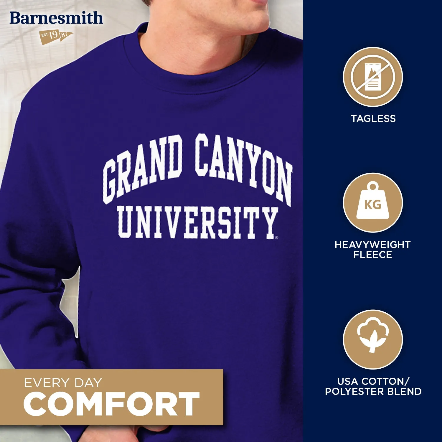 Grand Canyon University Classic Sweatshirt (Purple) sold by Barnesmith product image thumbnail 3