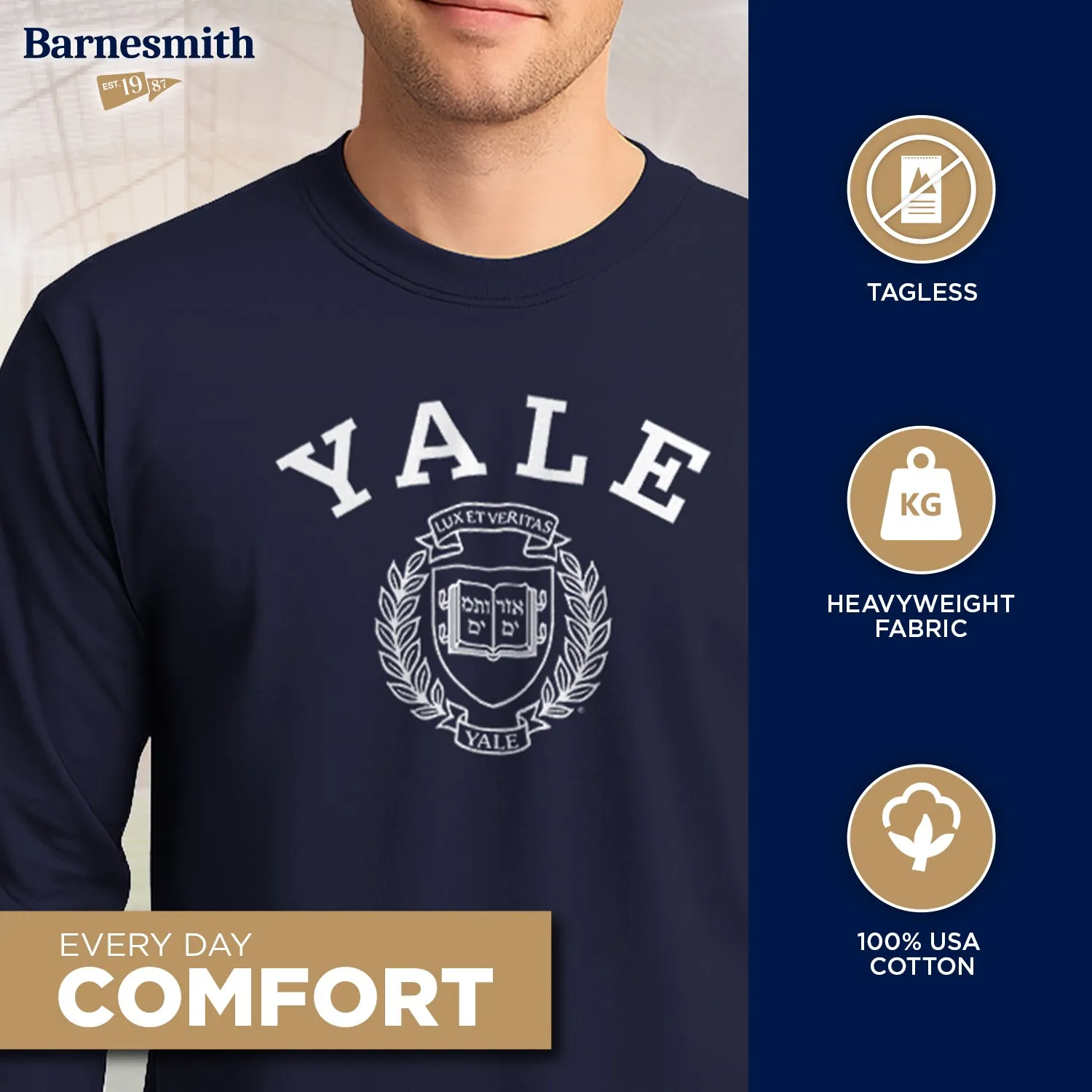 Yale Heritage Long Sleeve T-Shirt (Navy) sold by Barnesmith product image thumbnail 3