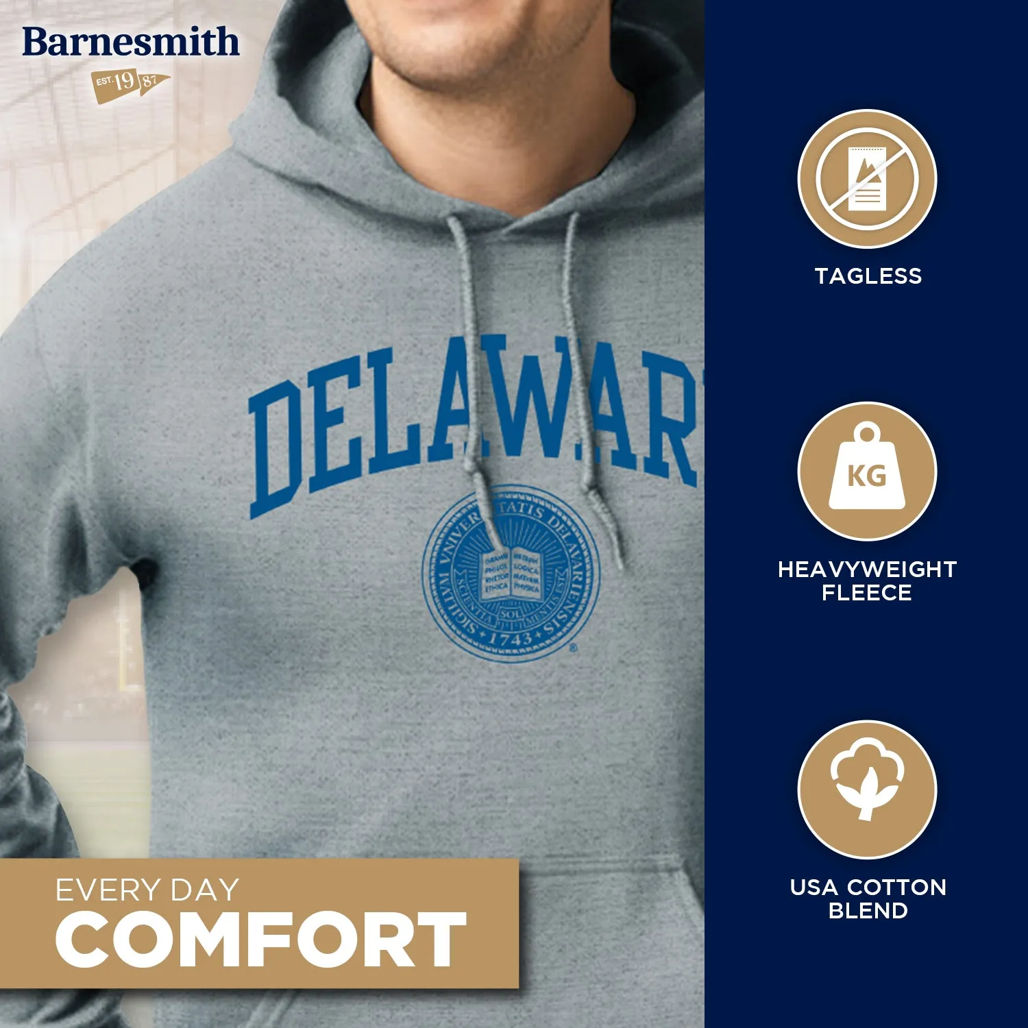University of Delaware Heritage Hooded Sweatshirt (Charcoal Grey) sold by Barnesmith product image thumbnail 3