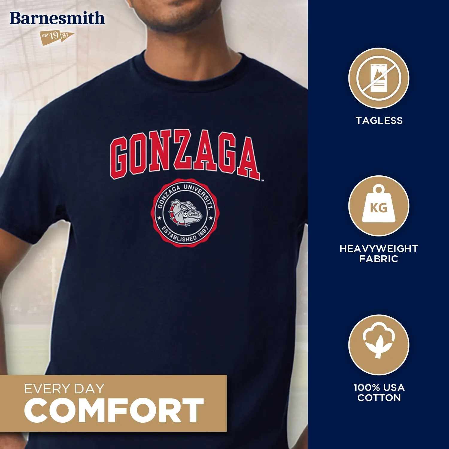 Gonzaga University Heritage T-Shirt (Navy) sold by Barnesmith product image thumbnail 3