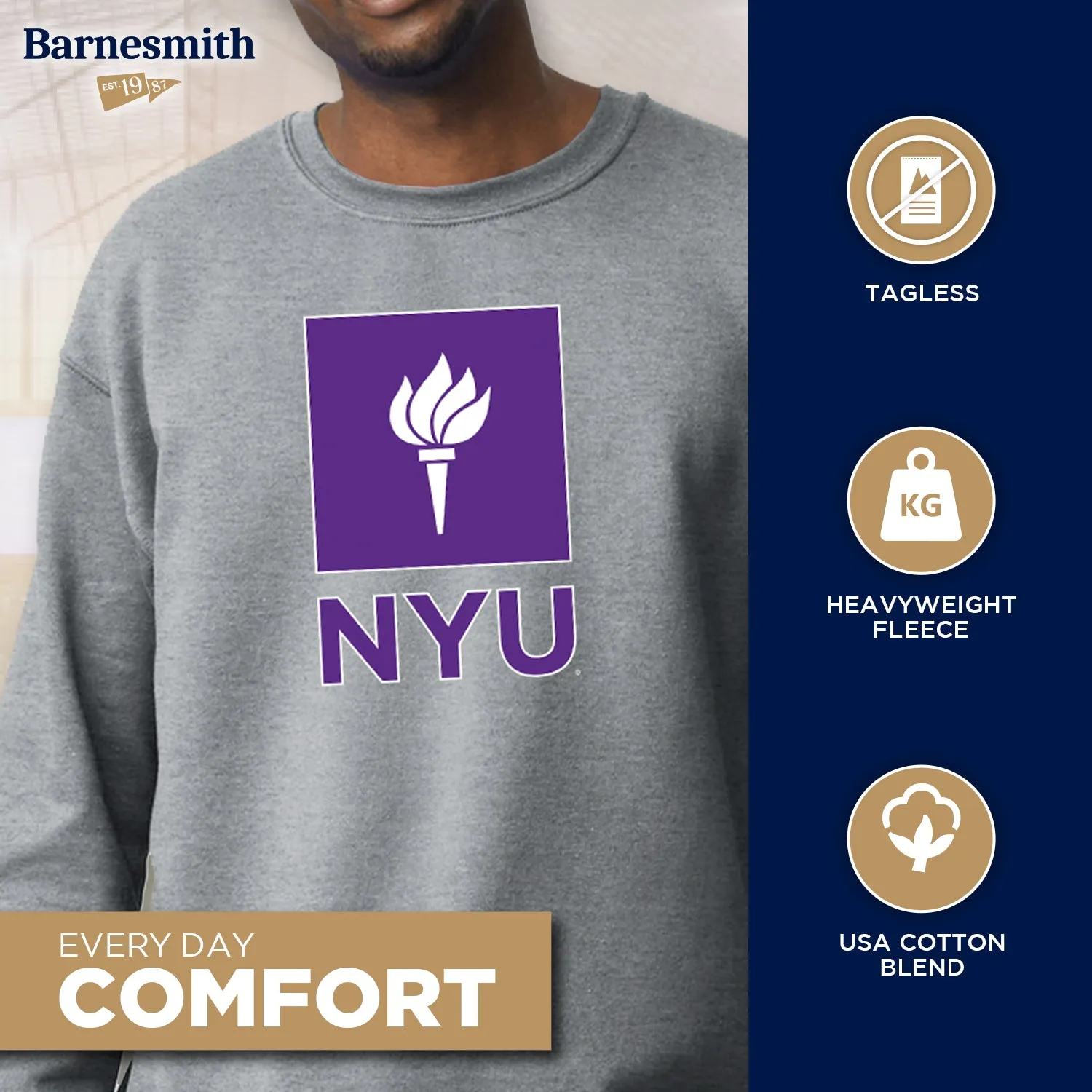 New York University Spirit Sweatshirt (Charcoal Grey) sold by Barnesmith product image thumbnail 3