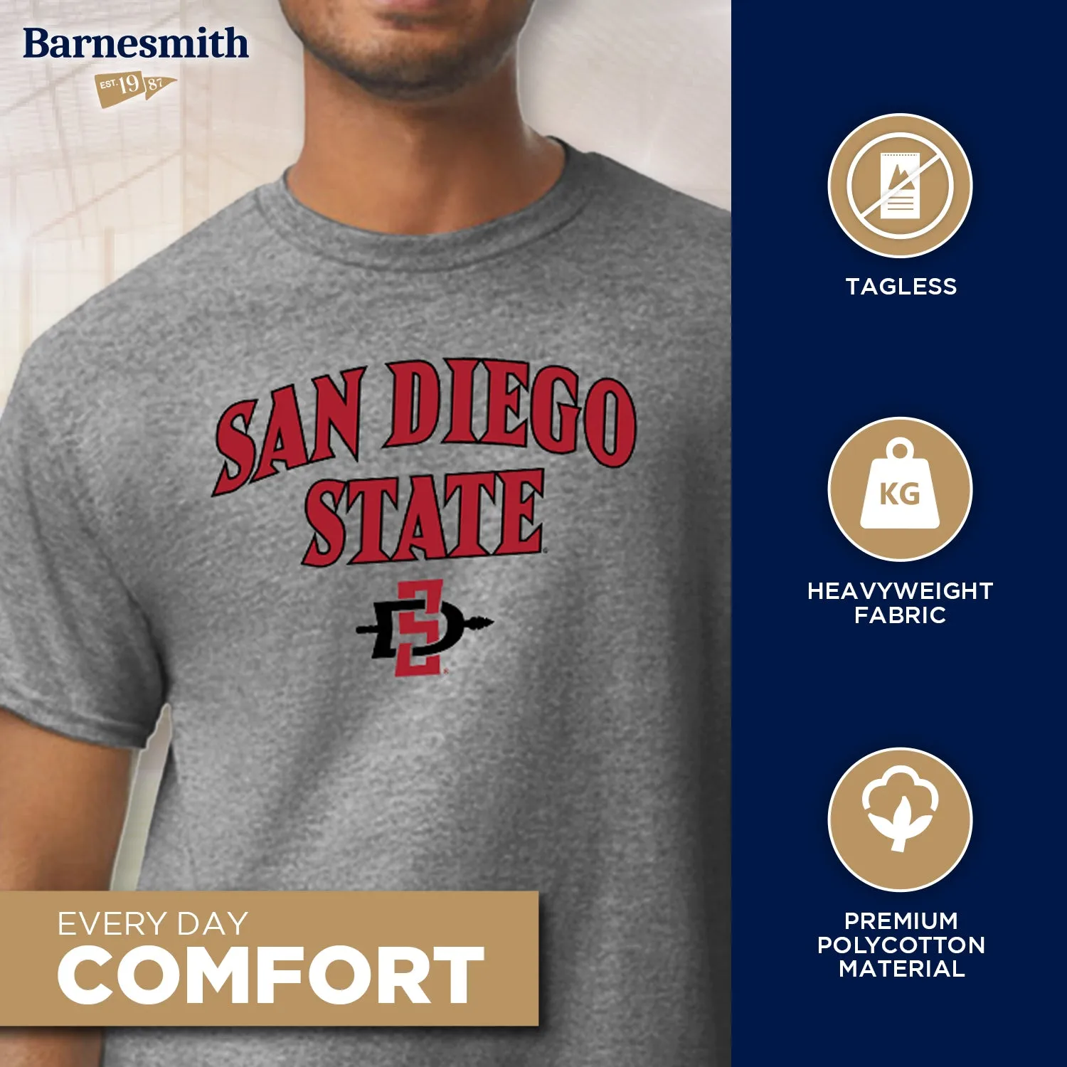 San Diego State University Spirit T-Shirt (Charcoal Grey) sold by Barnesmith product image thumbnail 3