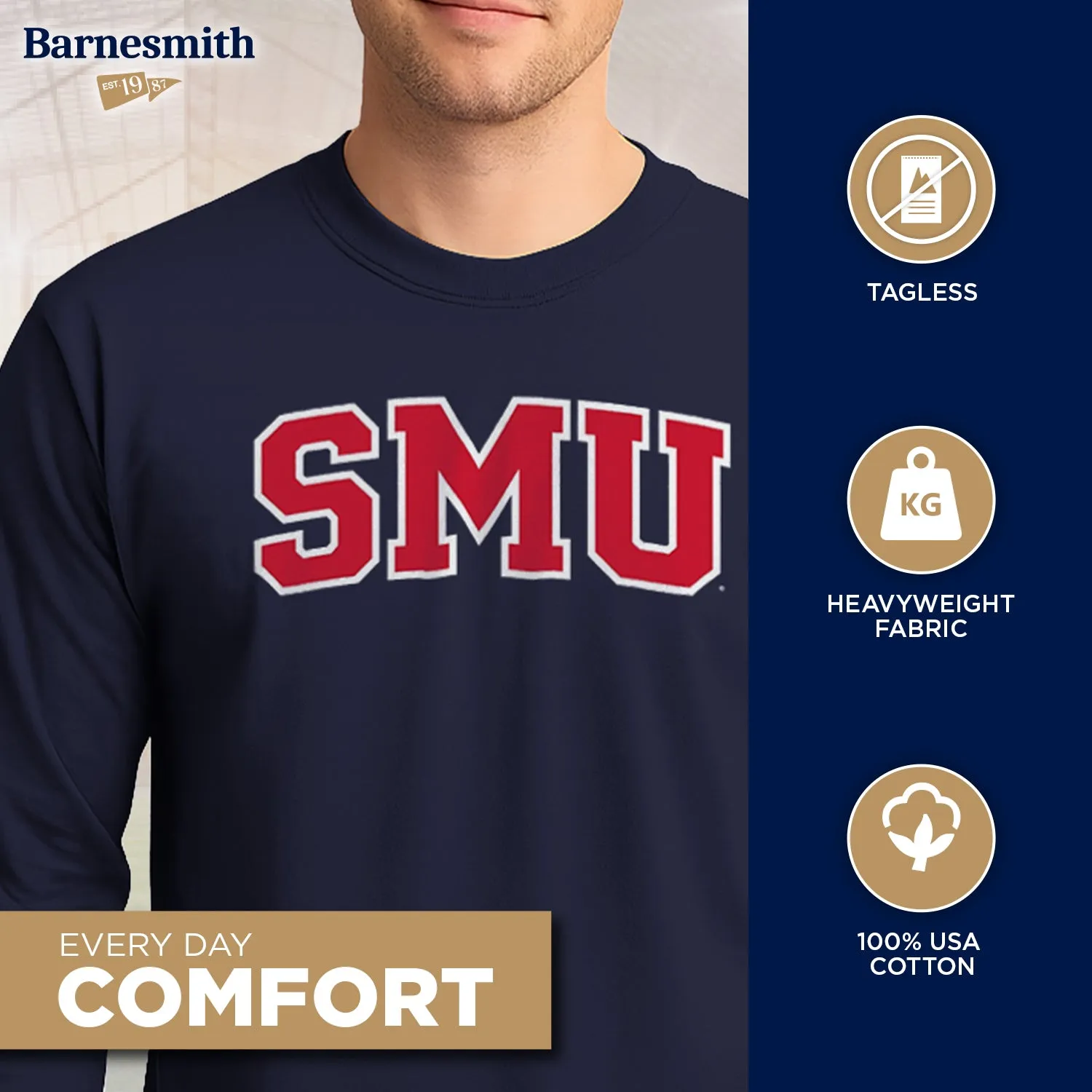 Southern Methodist University SMU Classic Long Sleeve T-Shirt (Navy) sold by Barnesmith product image thumbnail 3
