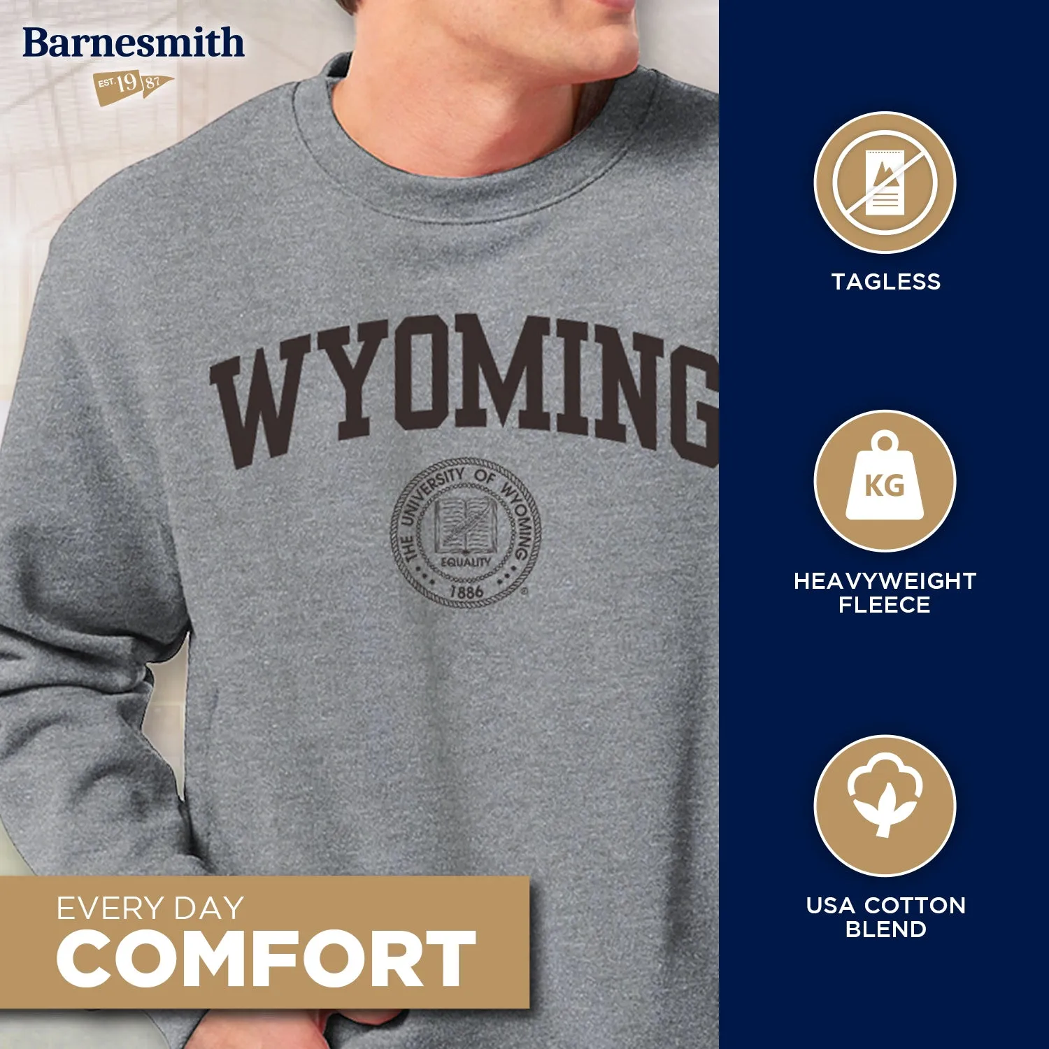 University of Wyoming Crewneck Sweatshirt Heritage (Charcoal Grey) sold by Barnesmith product image thumbnail 3