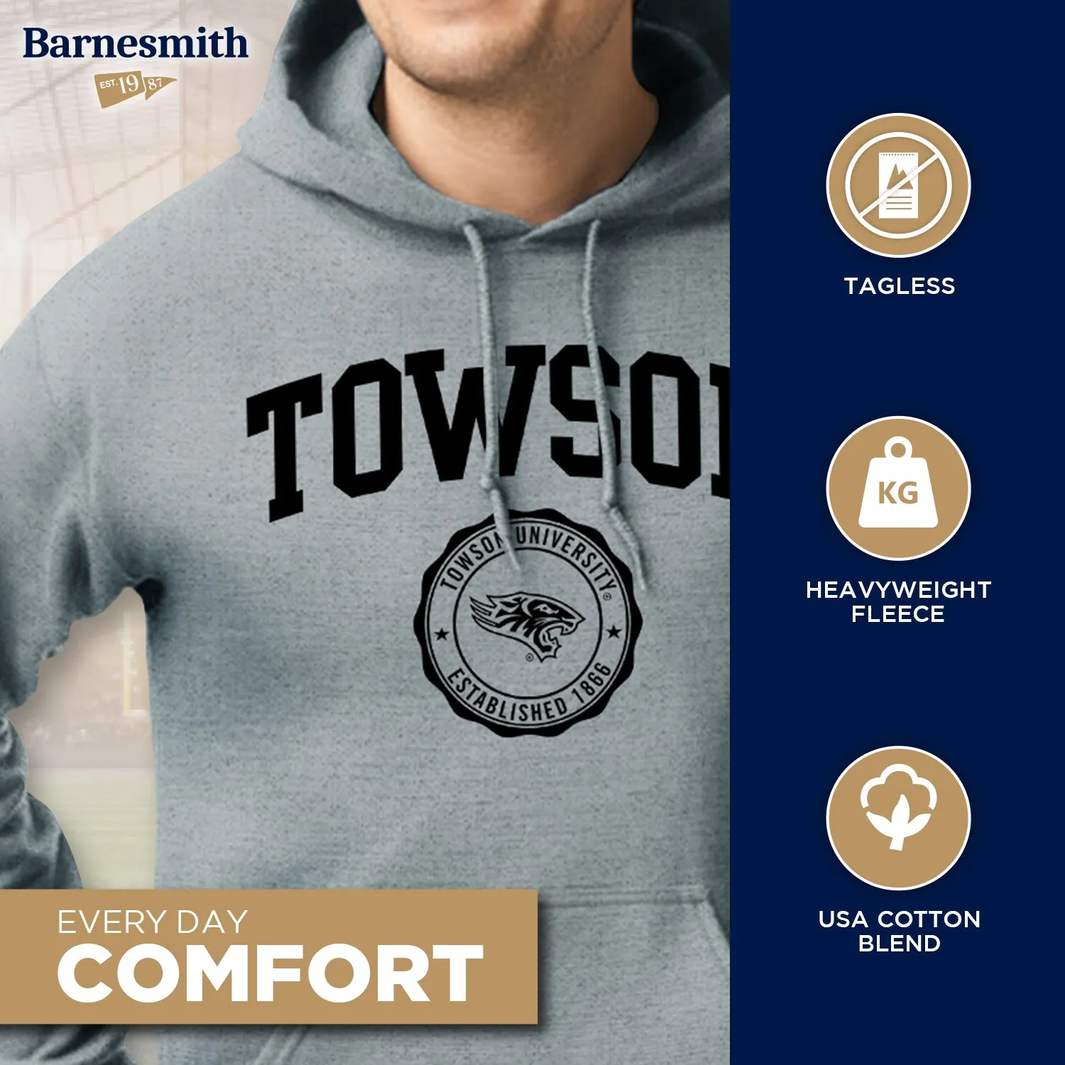 Towson University Heritage Hooded Sweatshirt (Charcoal Grey) sold by Barnesmith product image thumbnail 3