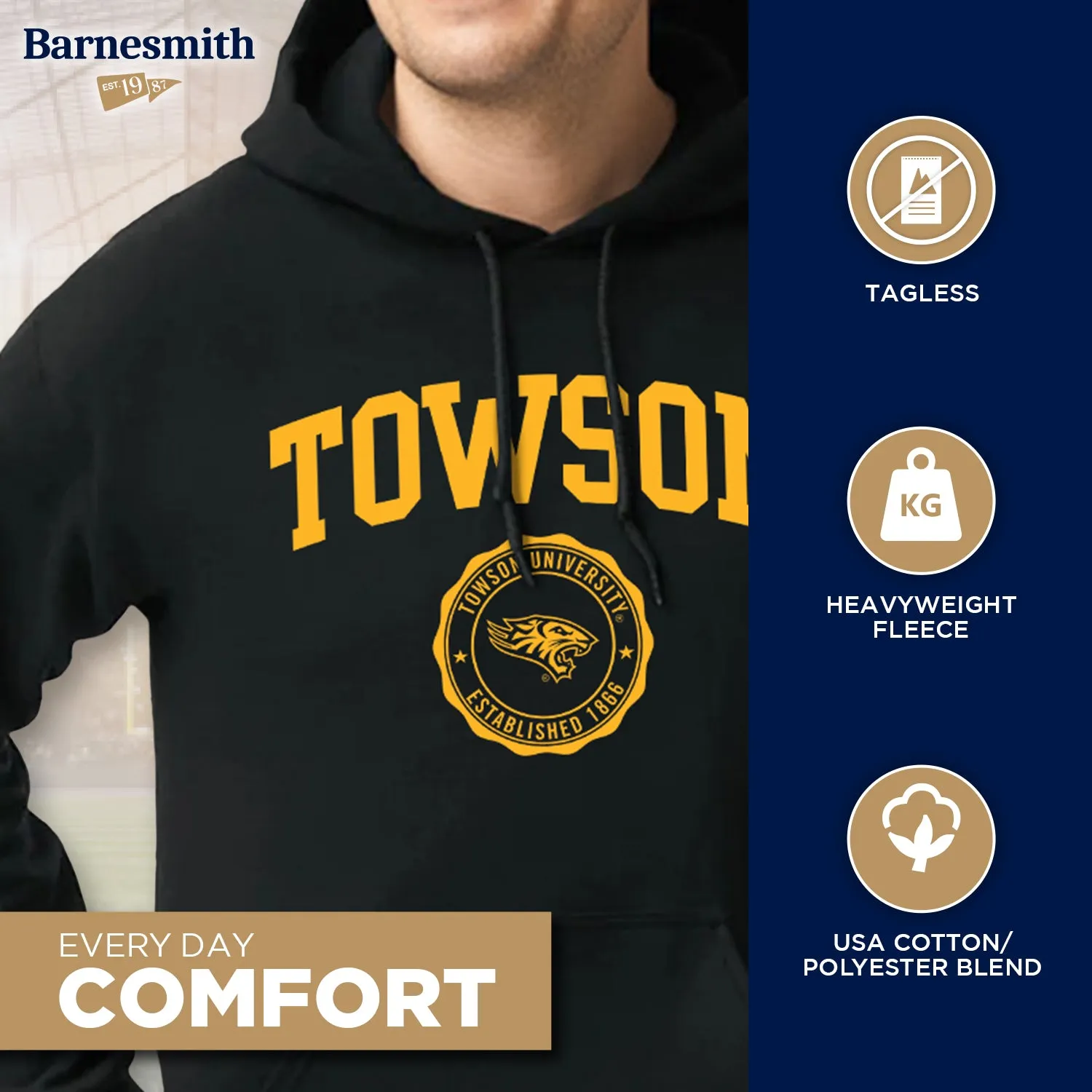 Towson University Heritage Hooded Sweatshirt (Black) sold by Barnesmith product image thumbnail 3