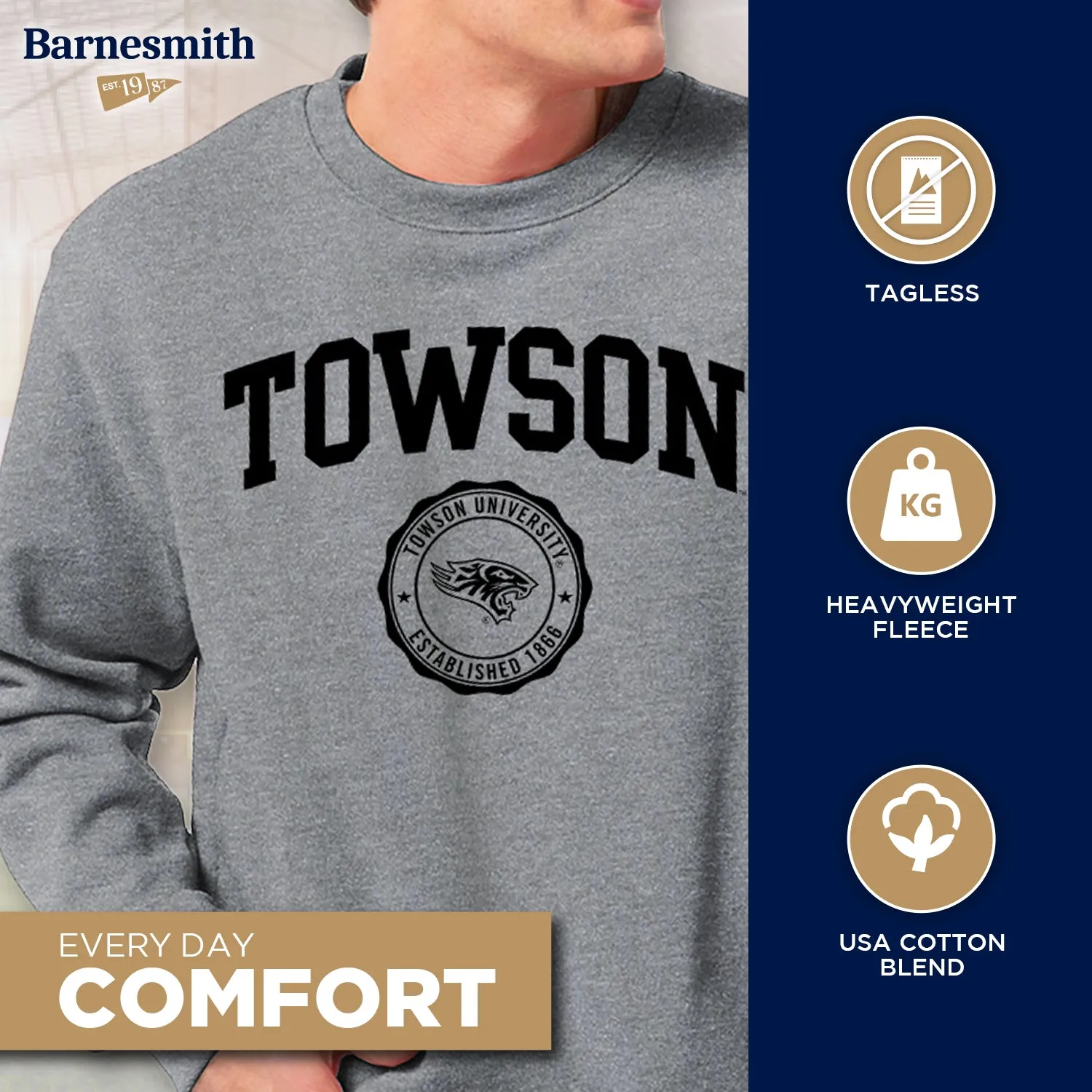 Towson University Heritage Sweatshirt (Charcoal Grey) sold by Barnesmith product image thumbnail 3