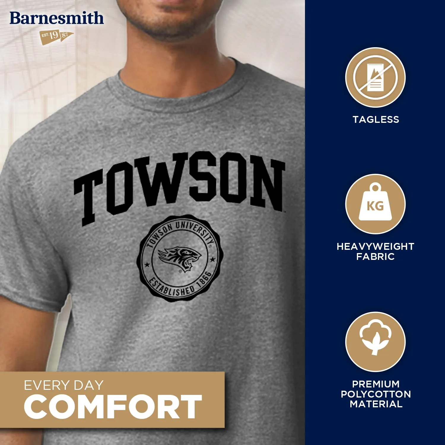 Towson University Heritage T-Shirt (Charcoal Grey) sold by Barnesmith product image thumbnail 3