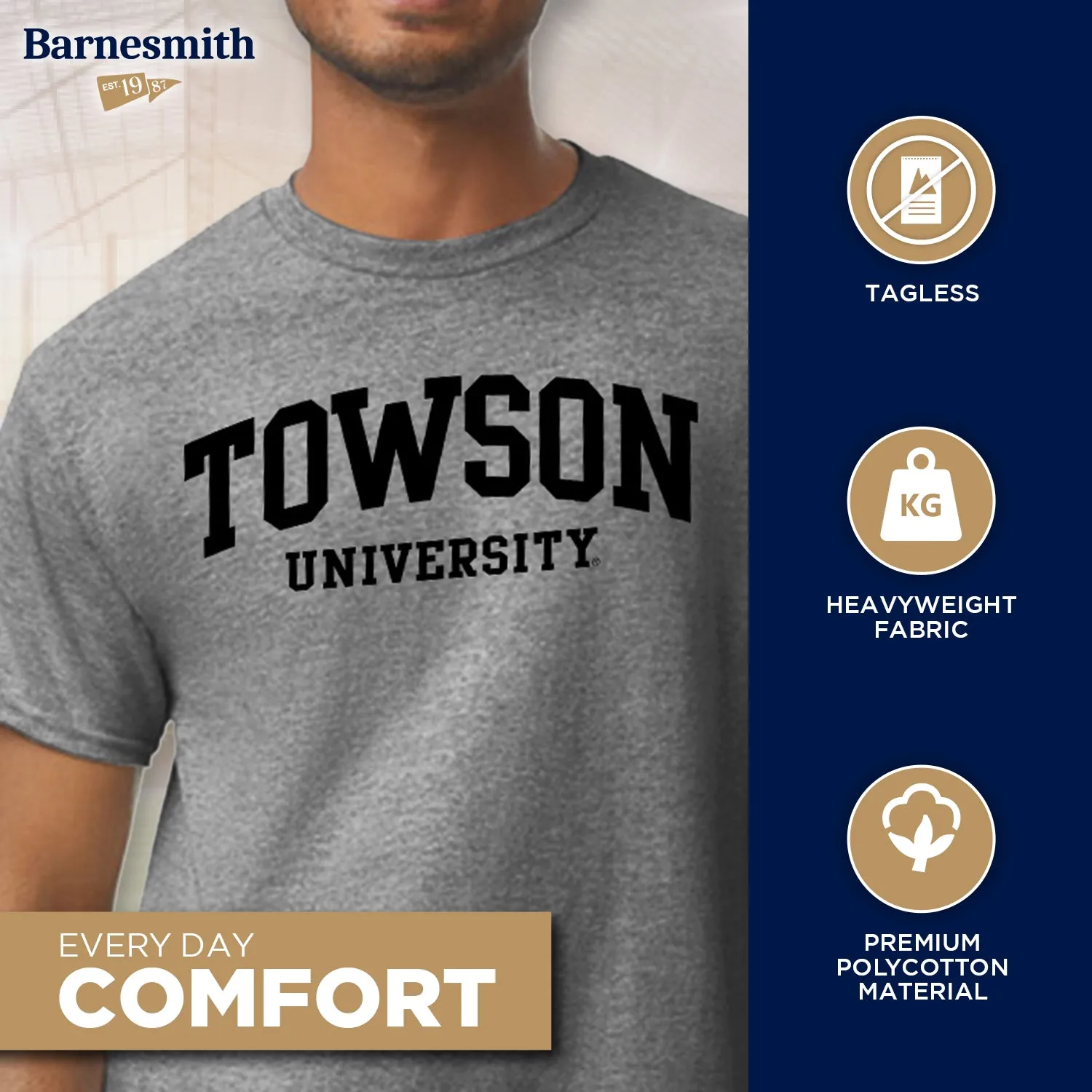 Towson University Classic T-Shirt (Charcoal Grey) sold by Barnesmith product image thumbnail 3