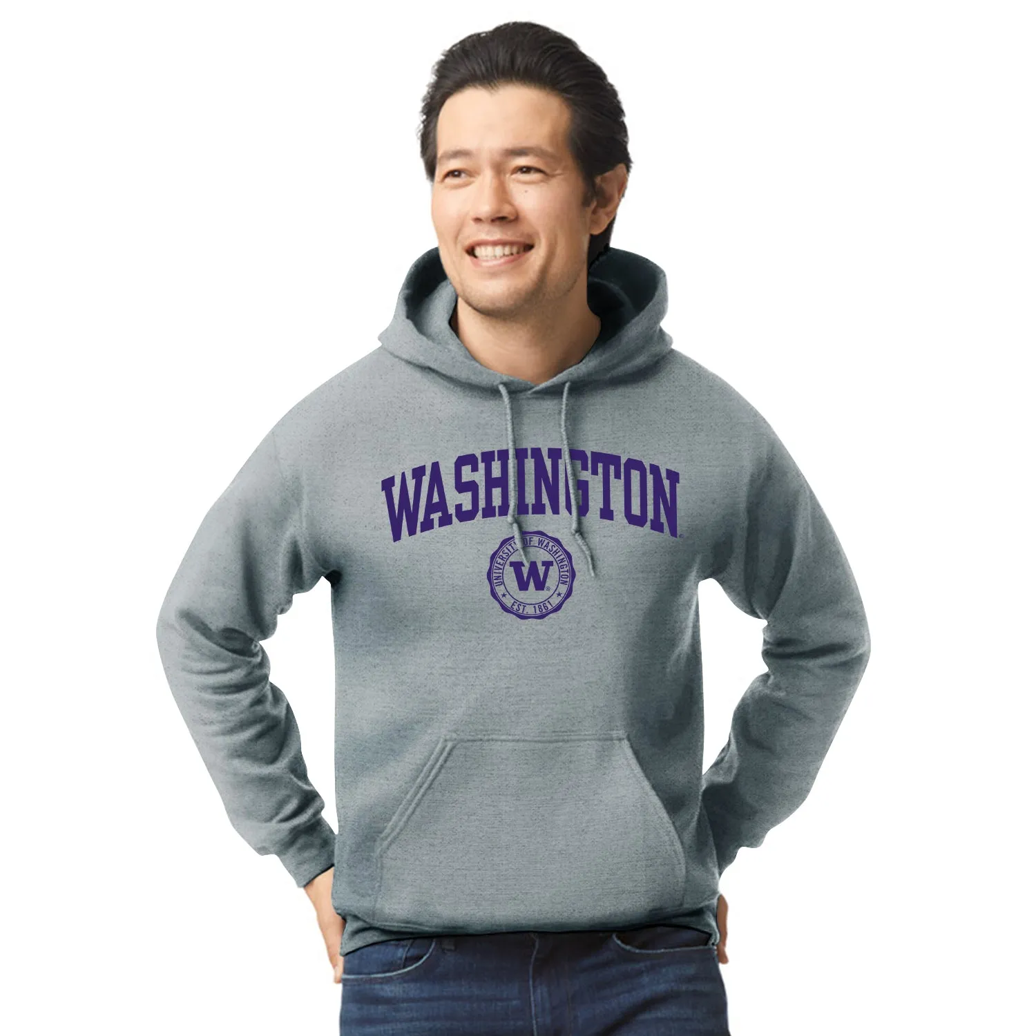 University of Washington Heritage Hooded Sweatshirt (Charcoal Grey) sold by Barnesmith product image thumbnail 2