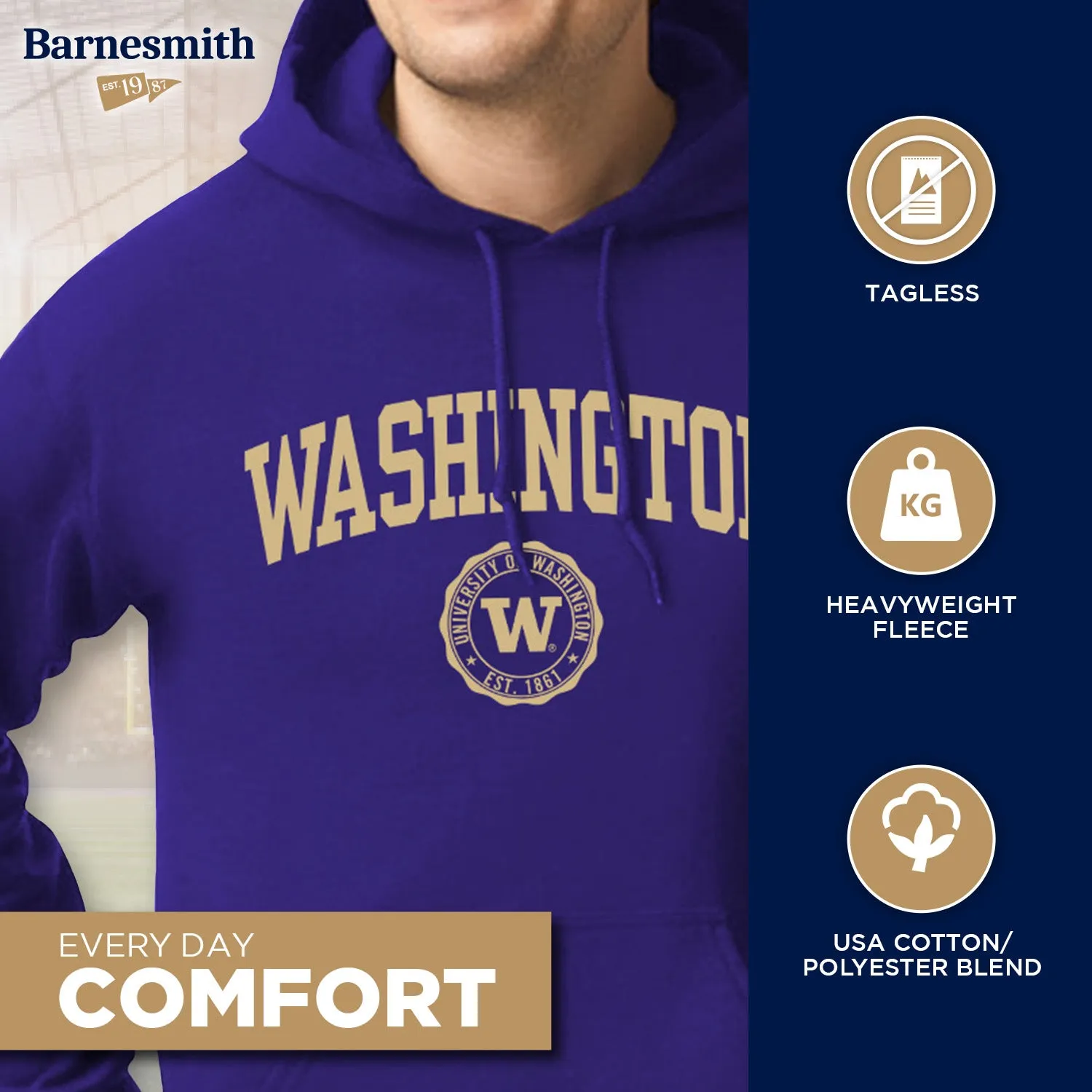 University of Washington Heritage Hooded Sweatshirt (Purple) sold by Barnesmith product image thumbnail 3