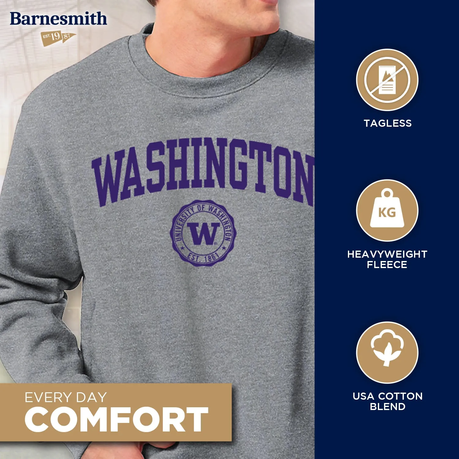 University of Washington Heritage Sweatshirt (Charcoal Grey) sold by Barnesmith product image thumbnail 3