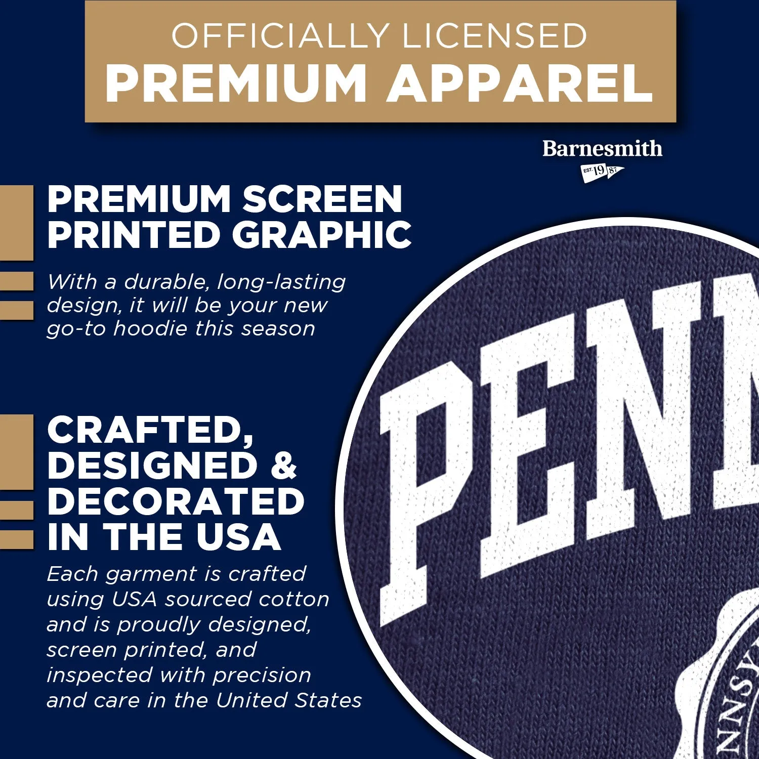 Pennsylvania State University Heritage Hooded Sweatshirt (Navy) sold by Barnesmith product image thumbnail 4