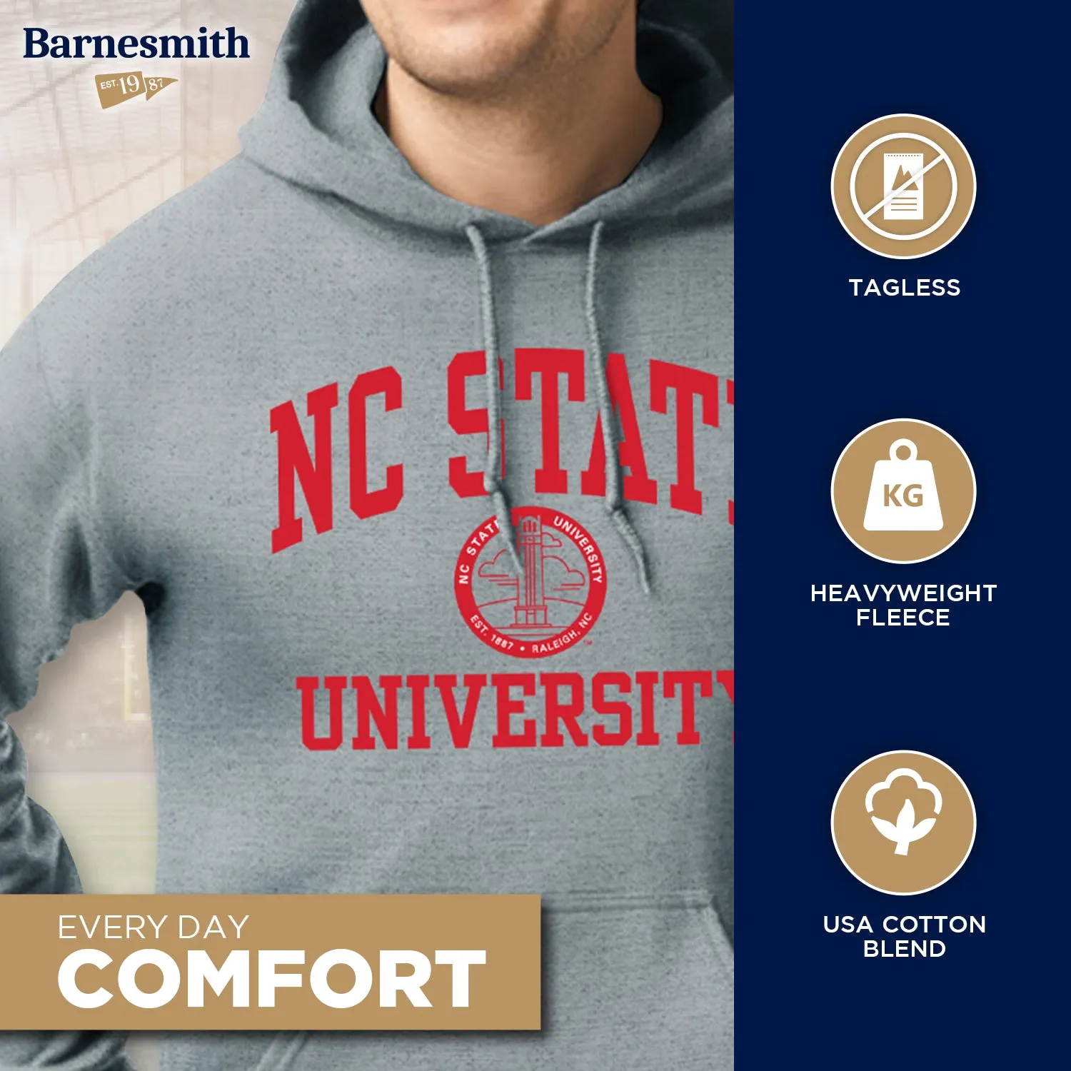 North Carolina State University Heritage Hooded Sweatshirt (Charcoal Grey) sold by Barnesmith product image thumbnail 3