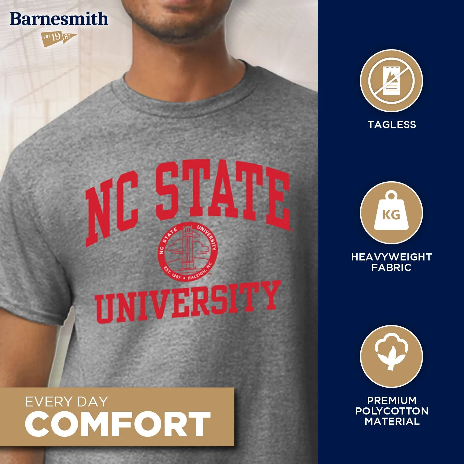 North Carolina State University Heritage T-Shirt (Charcoal Grey) sold by Barnesmith product image thumbnail 3