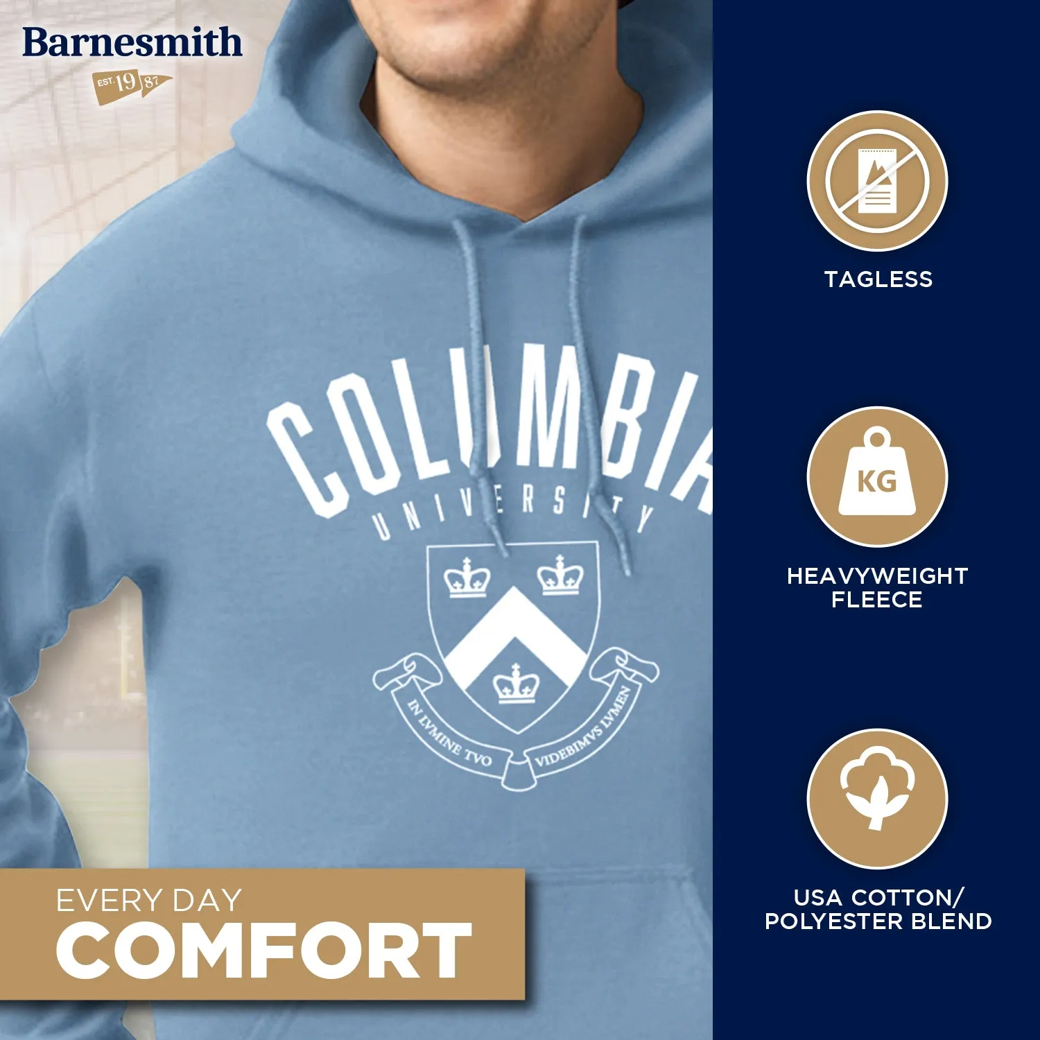 Columbia University Heritage Hooded Sweatshirt (Light Blue) sold by Barnesmith product image thumbnail 3
