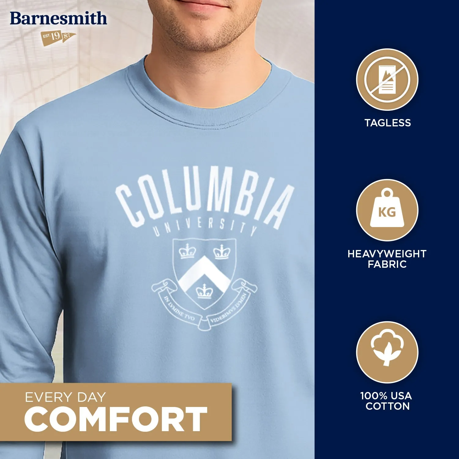 Columbia University Heritage Long Sleeve T-Shirt (Light Blue) sold by Barnesmith product image thumbnail 3