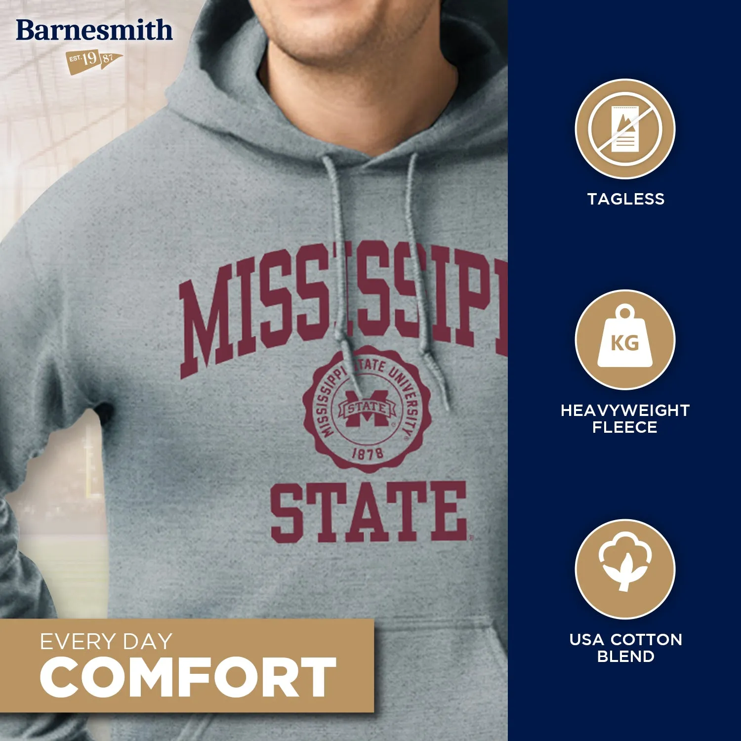 Mississippi State University Heritage Hooded Sweatshirt (Charcoal Grey) sold by Barnesmith product image thumbnail 3