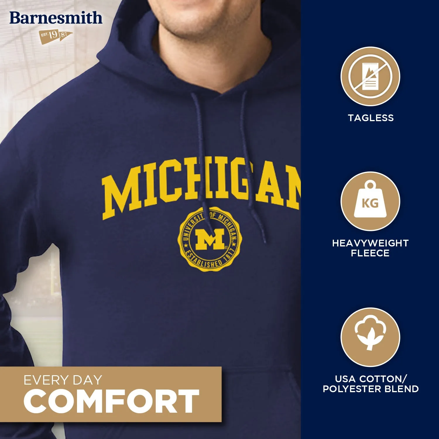 University of Michigan Heritage Hooded Sweatshirt (Navy) sold by Barnesmith product image thumbnail 3
