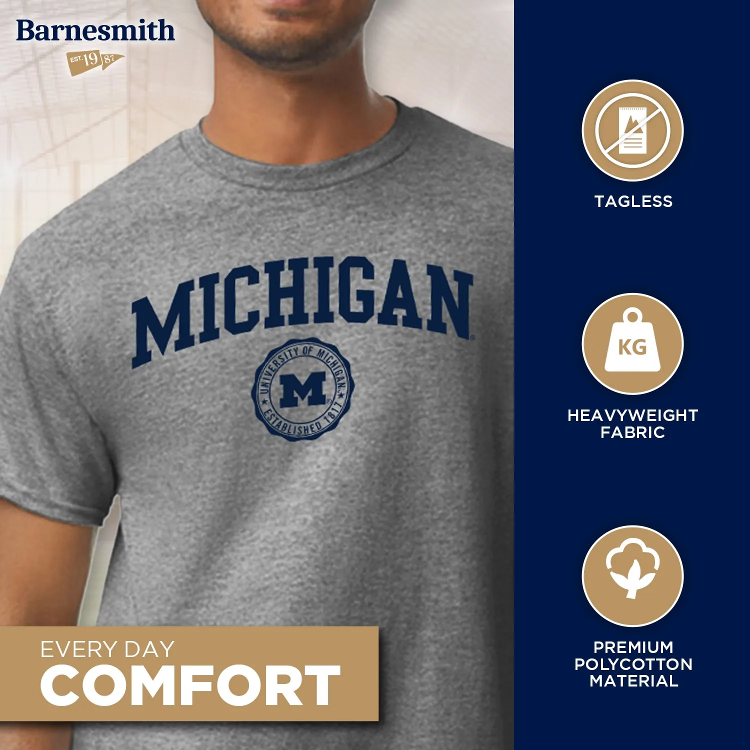 University of Michigan Heritage T-Shirt (Charcoal Grey) sold by Barnesmith product image thumbnail 3