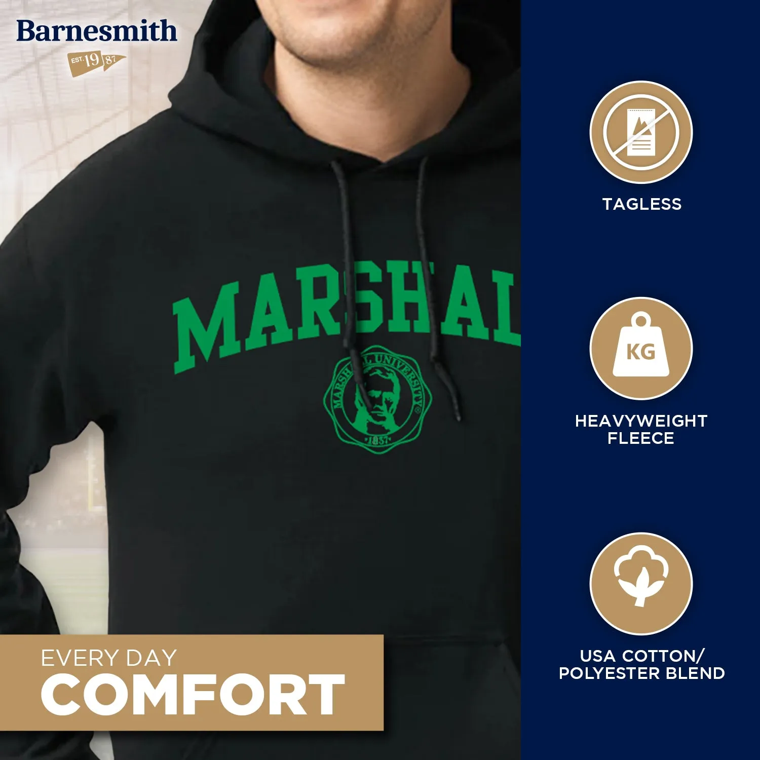 Marshall University Heritage Hooded Sweatshirt (Black) sold by Barnesmith product image thumbnail 3