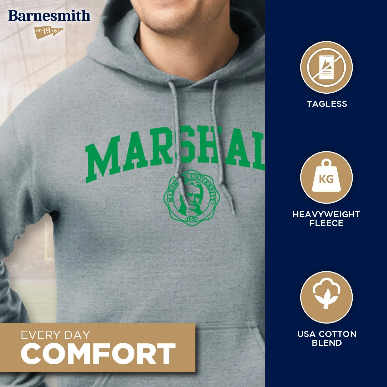 Marshall University Heritage Hooded Sweatshirt (Charcoal Grey) sold by Barnesmith product image thumbnail 3