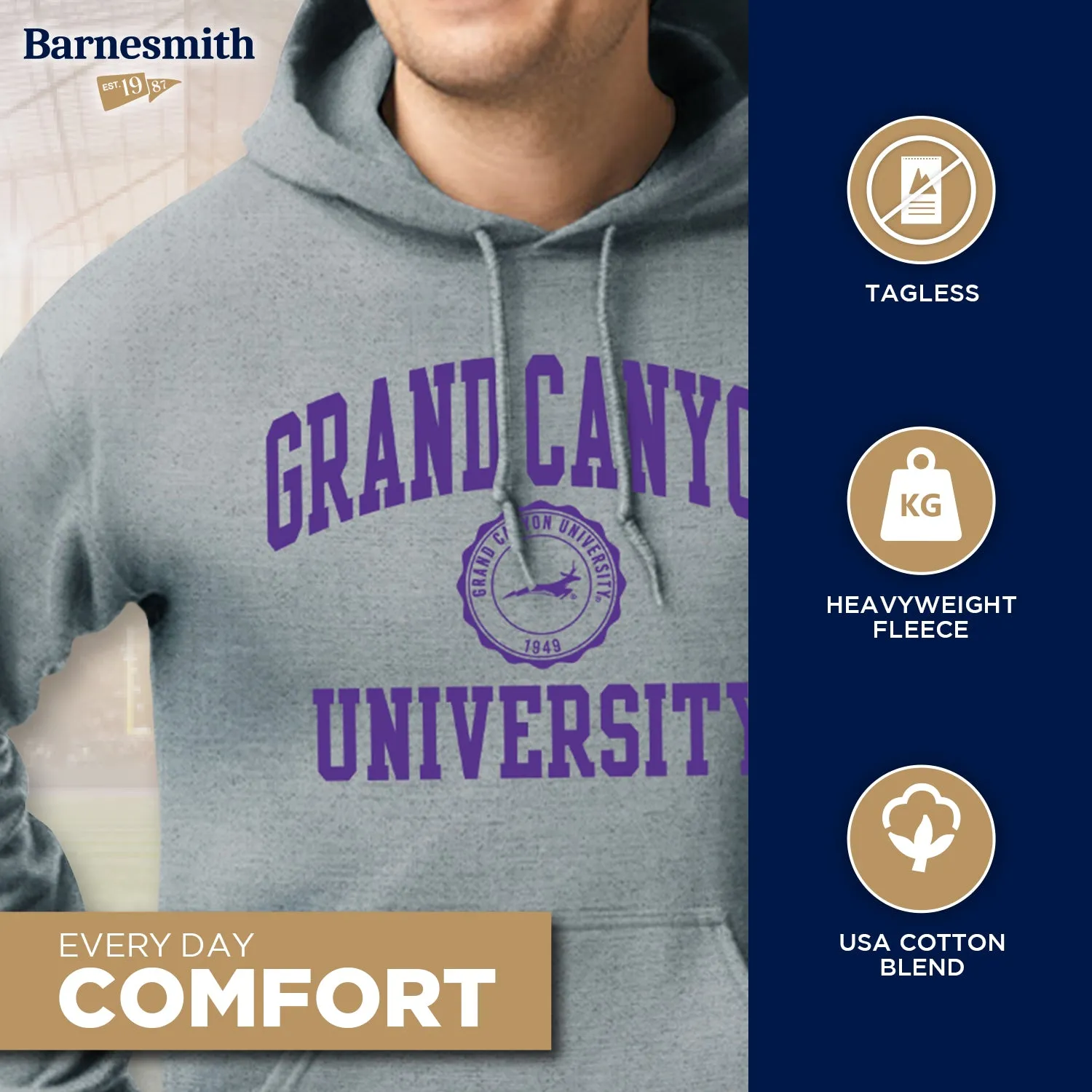 Grand Canyon University Heritage Hooded Sweatshirt (Charcoal Grey) sold by Barnesmith product image thumbnail 3