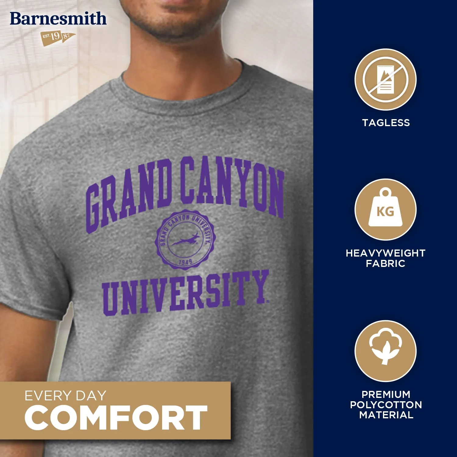 Grand Canyon University Heritage T-Shirt (Charcoal Grey) sold by Barnesmith product image thumbnail 3