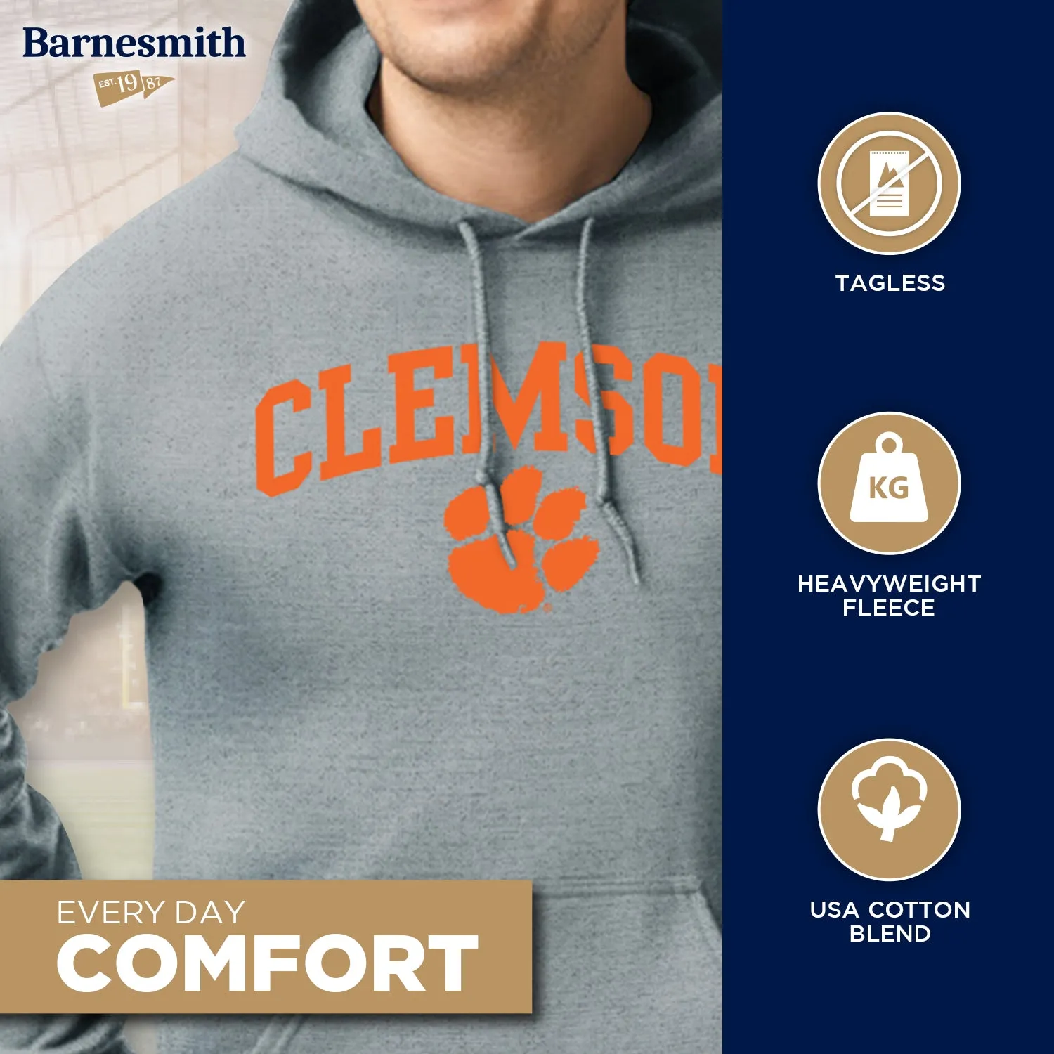Clemson University Heritage Hooded Sweatshirt (Charcoal Grey) sold by Barnesmith product image thumbnail 3