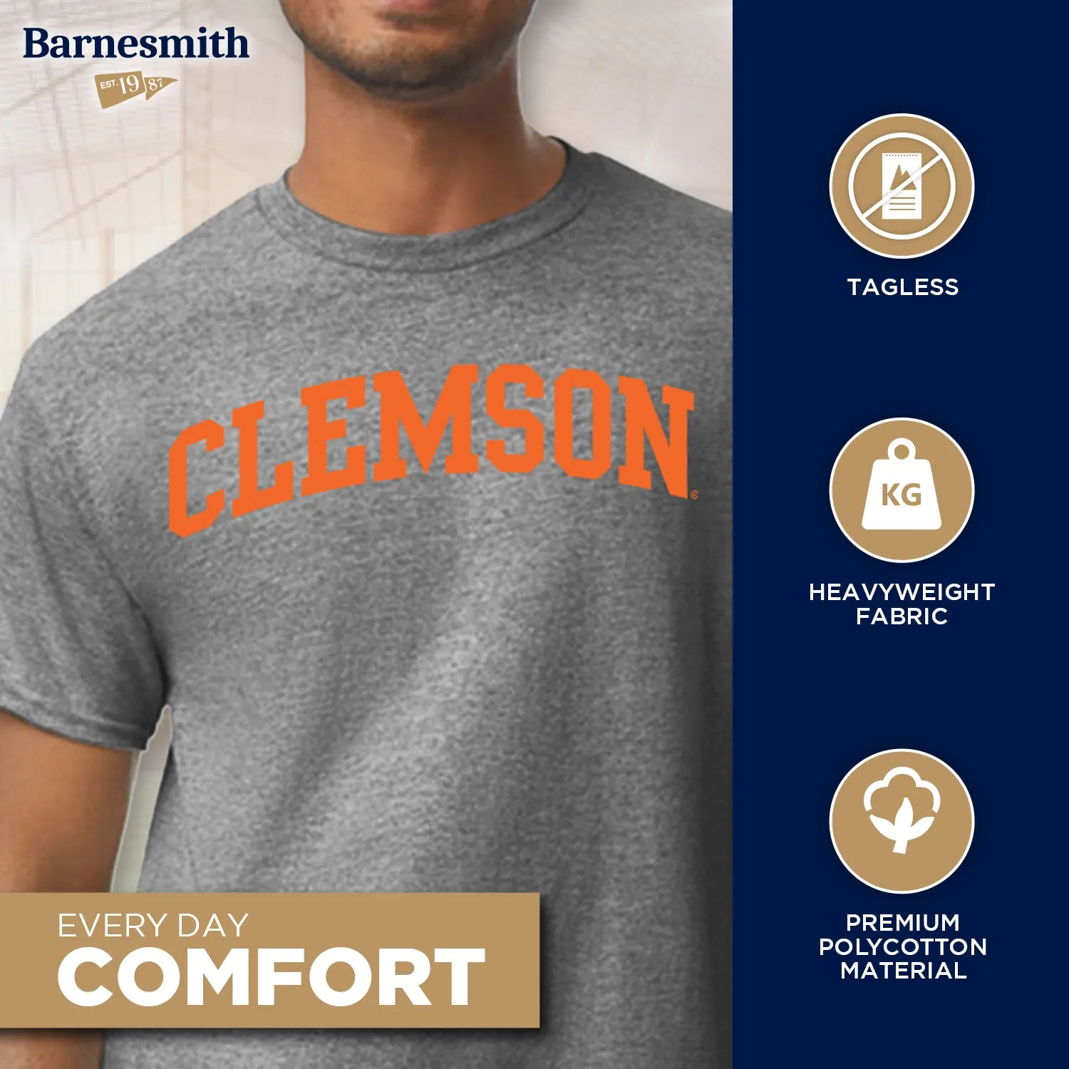 Clemson University Classic T-Shirt (Charcoal Grey) sold by Barnesmith product image thumbnail 3