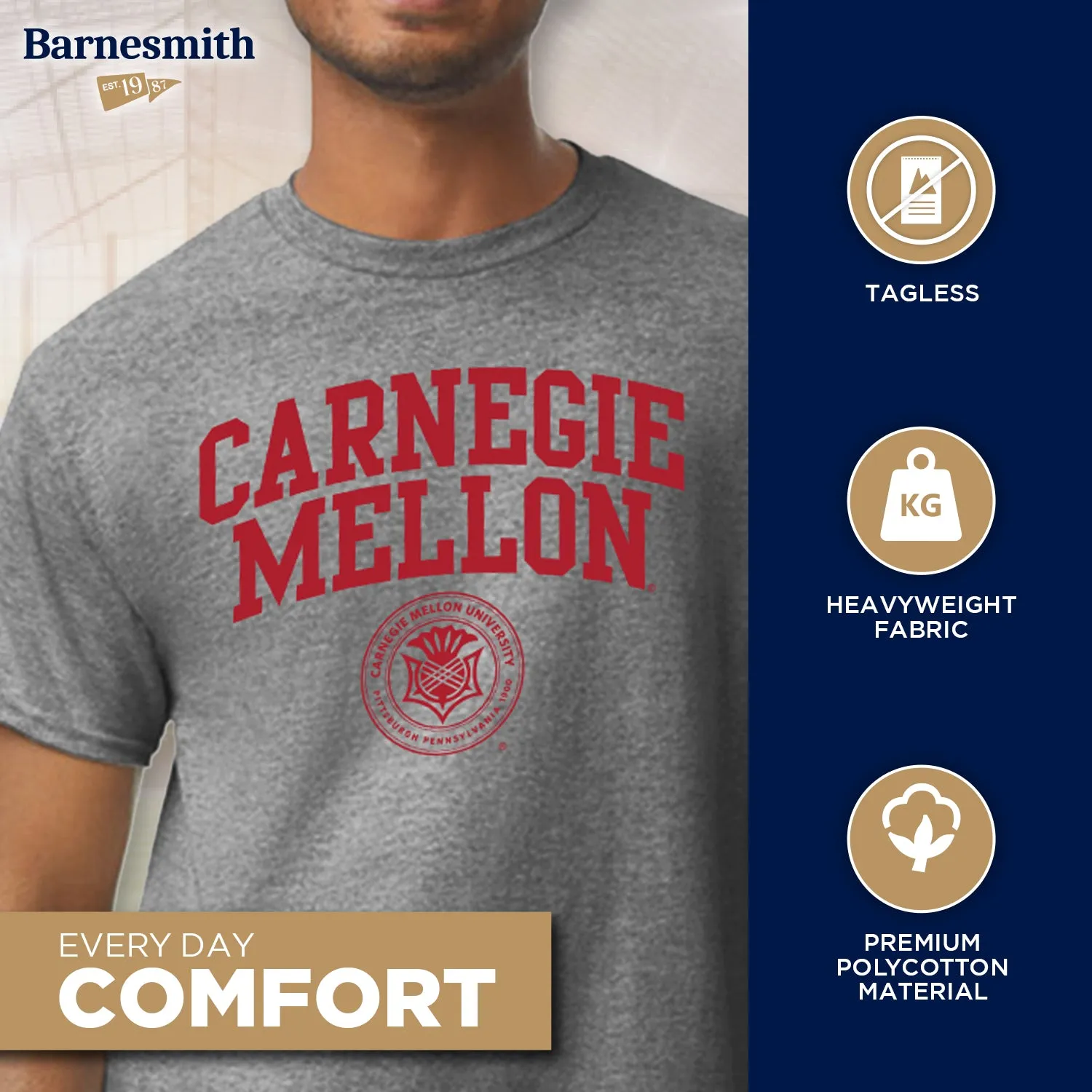 Carnegie Mellon University Heritage T-Shirt (Charcoal Grey) sold by Barnesmith product image thumbnail 3