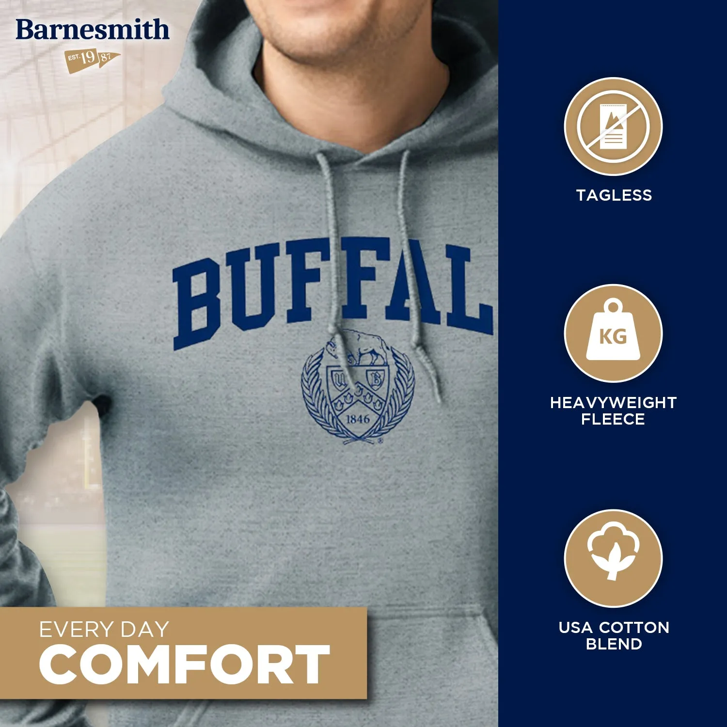 University at Buffalo Heritage Hooded Sweatshirt (Charcoal Grey) sold by Barnesmith product image thumbnail 3