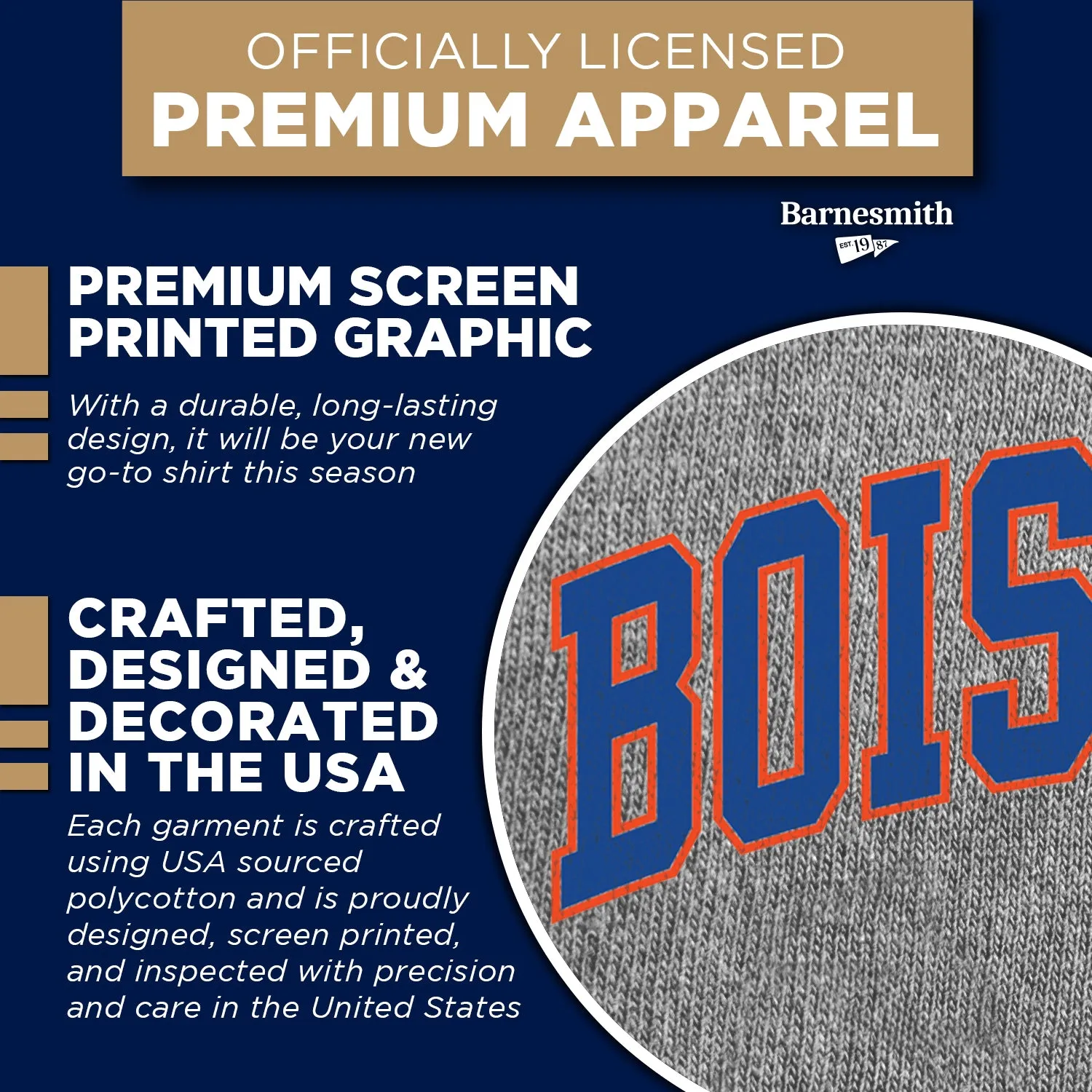 Boise State University Classic T-Shirt (Charcoal Grey) sold by Barnesmith product image thumbnail 4