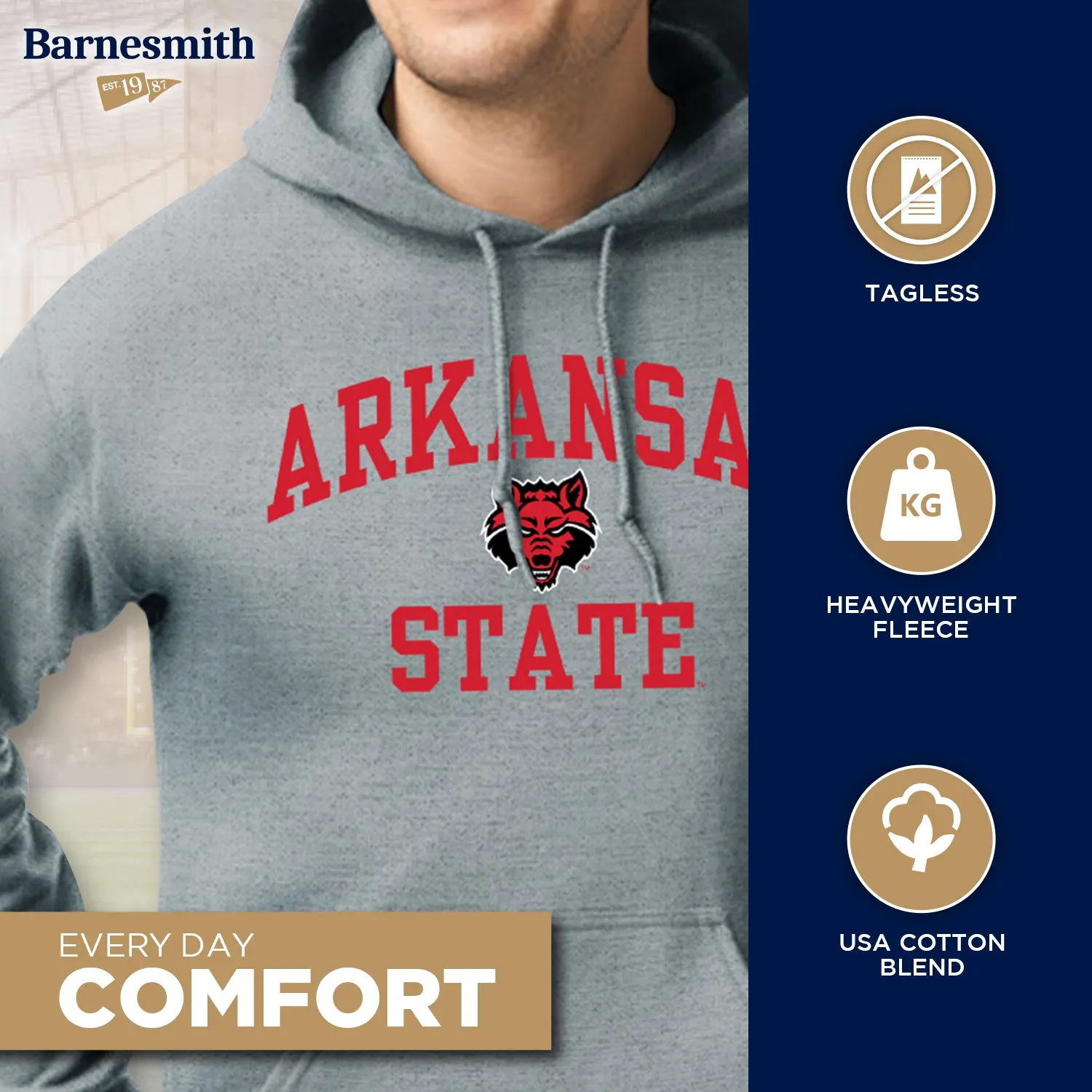 Arkansas State University Heritage Hooded Sweatshirt (Charcoal Grey) sold by Barnesmith product image thumbnail 3