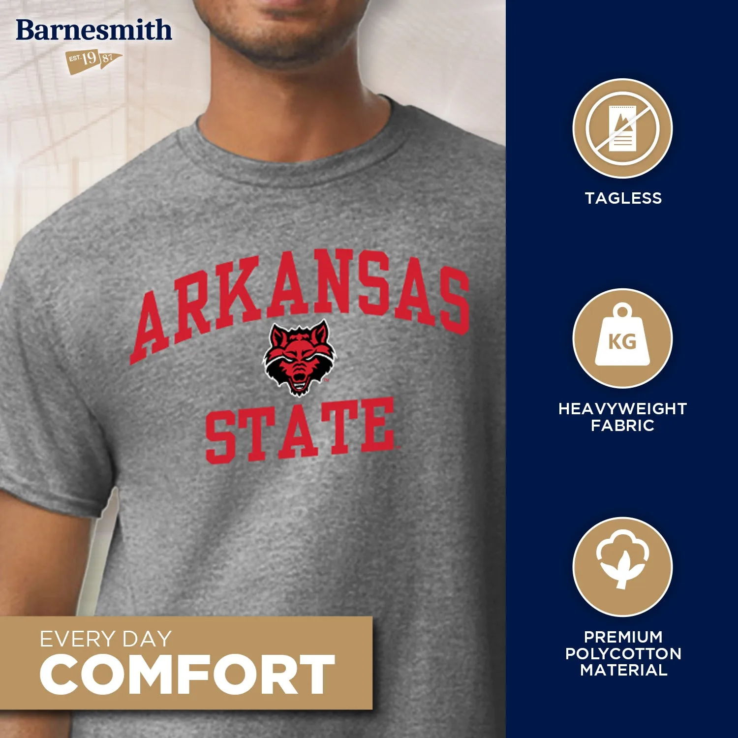 Arkansas State University Heritage T-Shirt (Charcoal Grey) sold by Barnesmith product image thumbnail 3