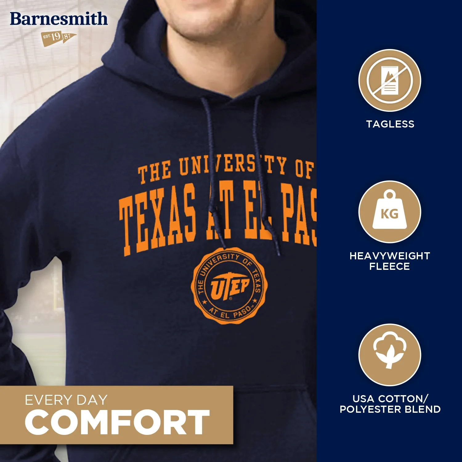 University of Texas, El Paso Heritage Hooded Sweatshirt (Navy) sold by Barnesmith product image thumbnail 3