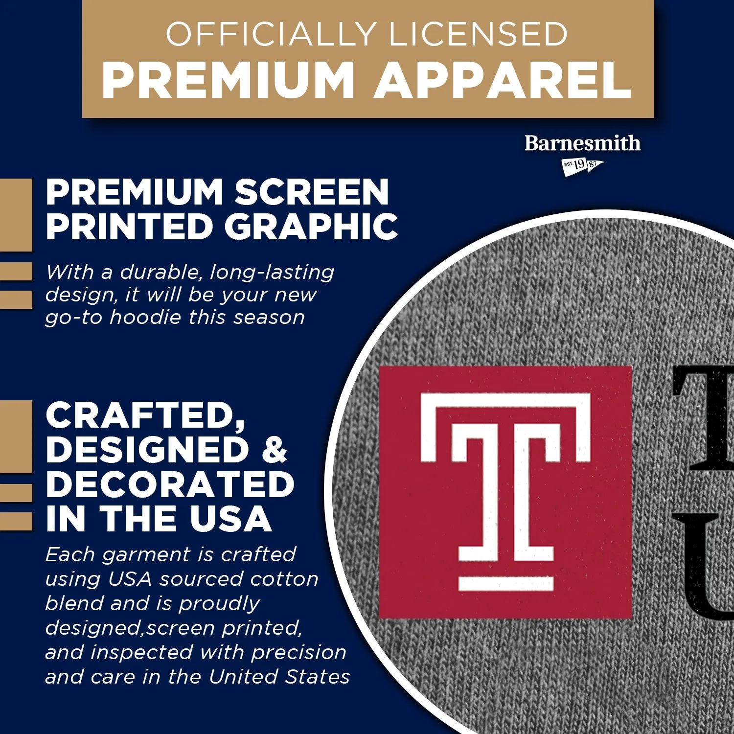 Temple University Heritage Hooded Sweatshirt II (Charcoal Grey) sold by Barnesmith product image thumbnail 4