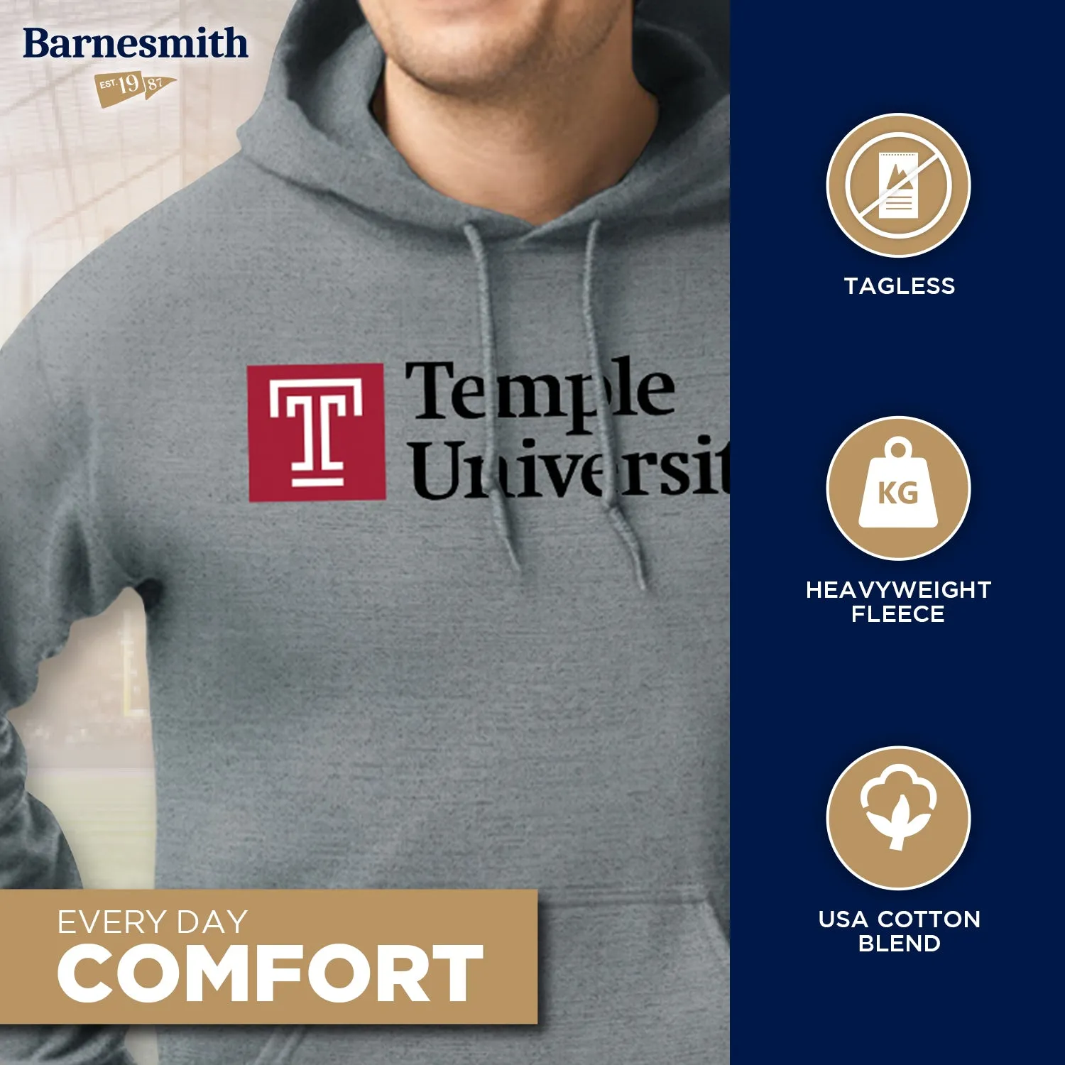 Temple University Heritage Hooded Sweatshirt II (Charcoal Grey) sold by Barnesmith product image thumbnail 3