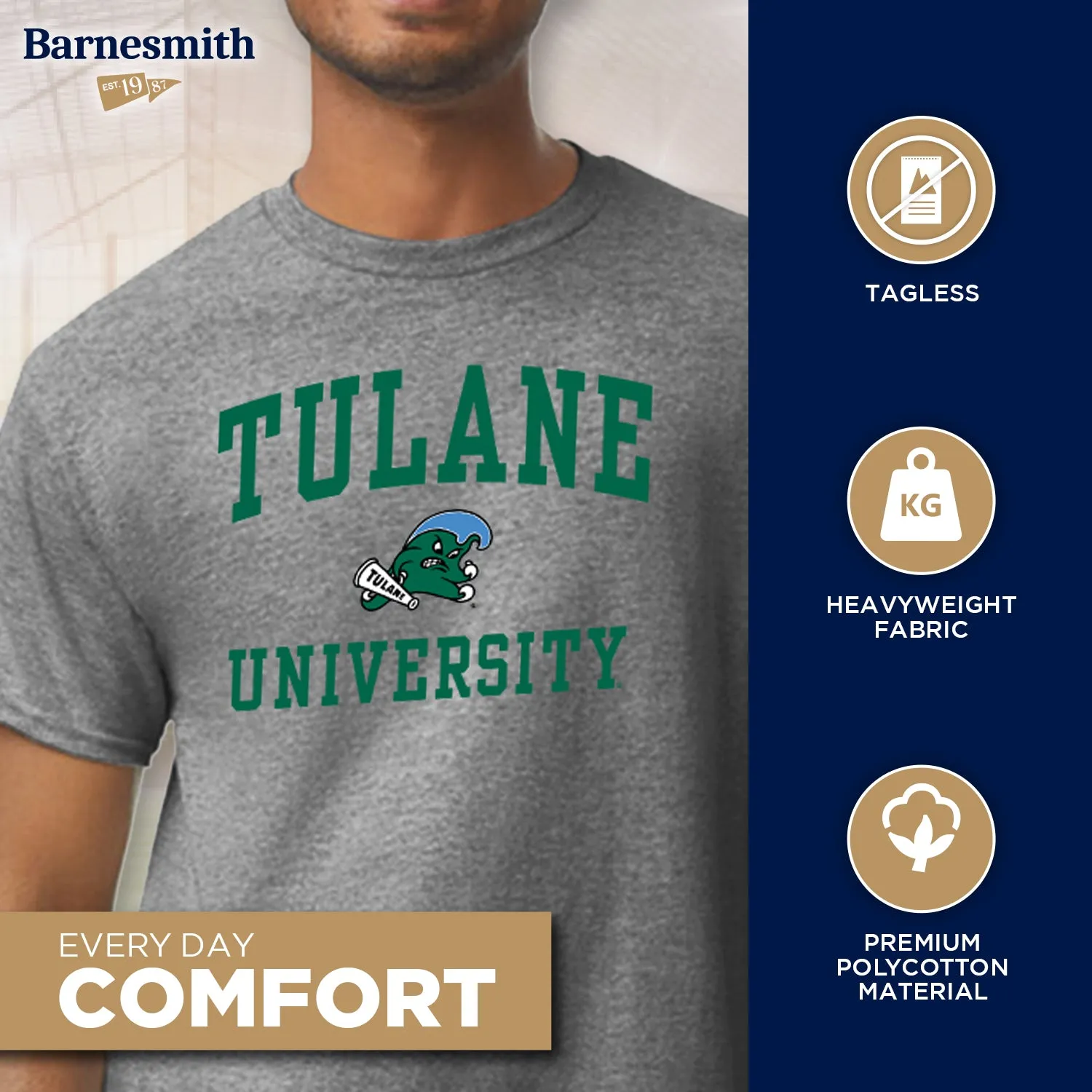 Tulane University Spirit T-Shirt (Charcoal Grey) sold by Barnesmith product image thumbnail 3