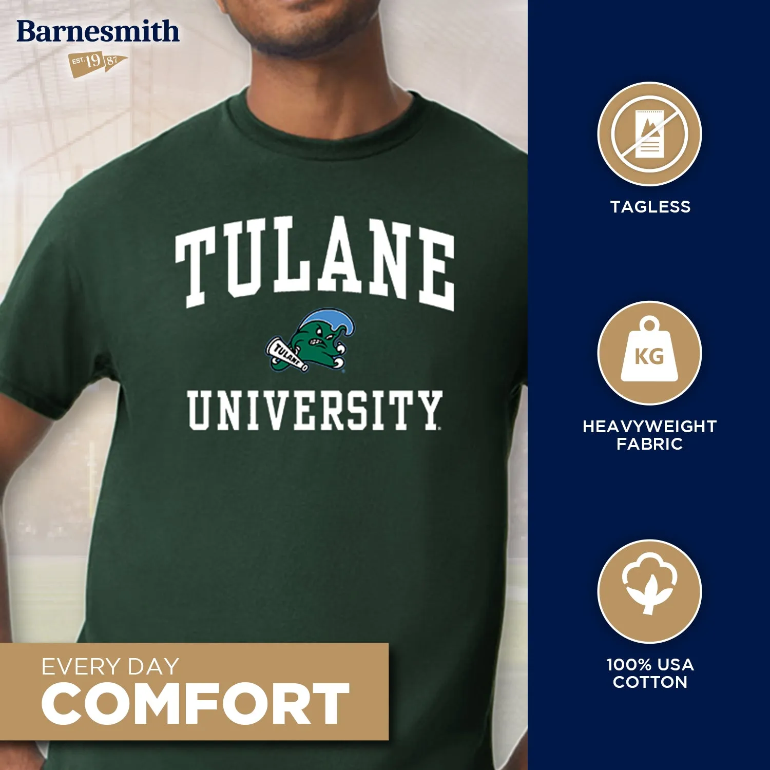 Tulane University Spirit T-Shirt (Hunter Green) sold by Barnesmith product image thumbnail 3