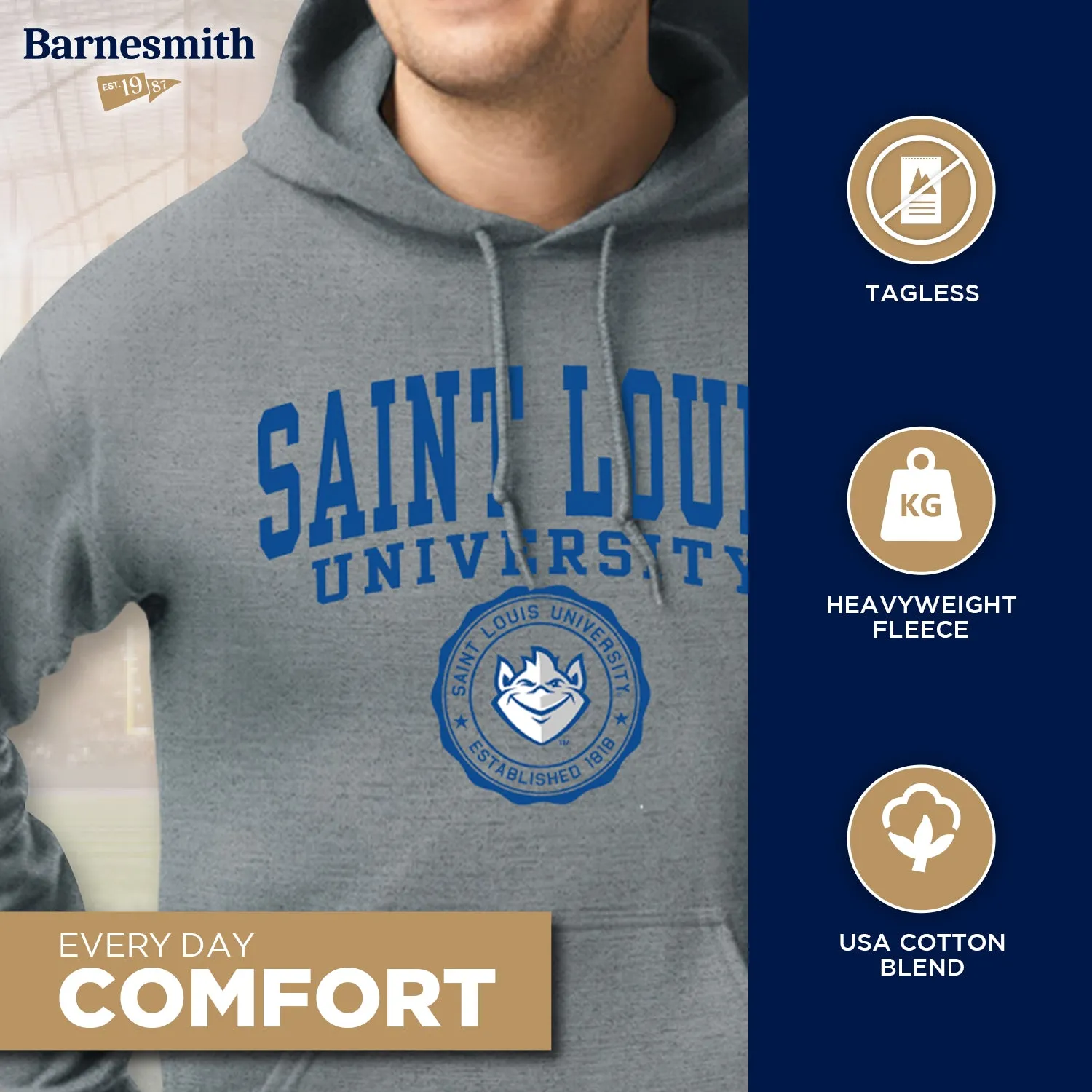 Saint Louis University Heritage Hooded Sweatshirt (Charcoal Grey) sold by Barnesmith product image thumbnail 3