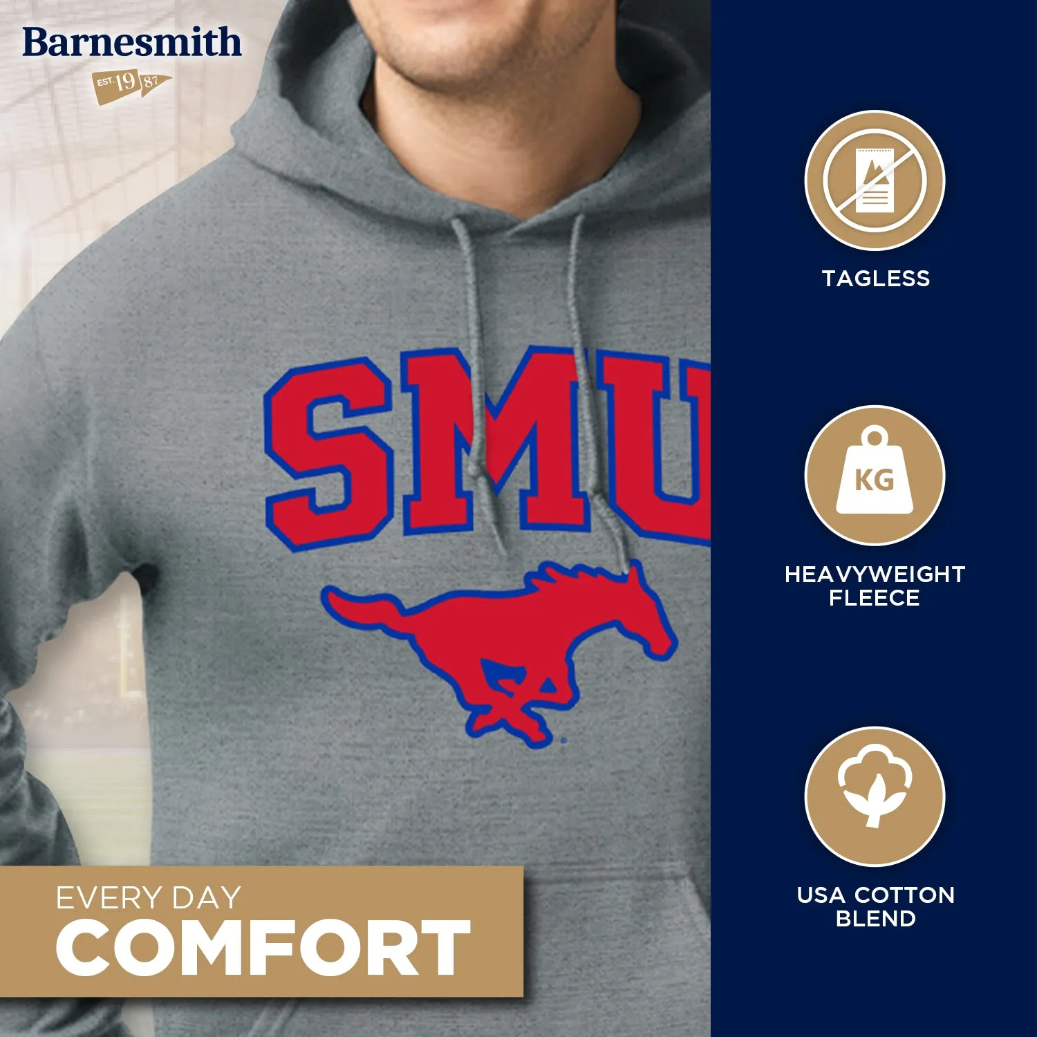 Southern Methodist University Heritage Hooded Sweatshirt (Charcoal Grey) sold by Barnesmith product image thumbnail 3