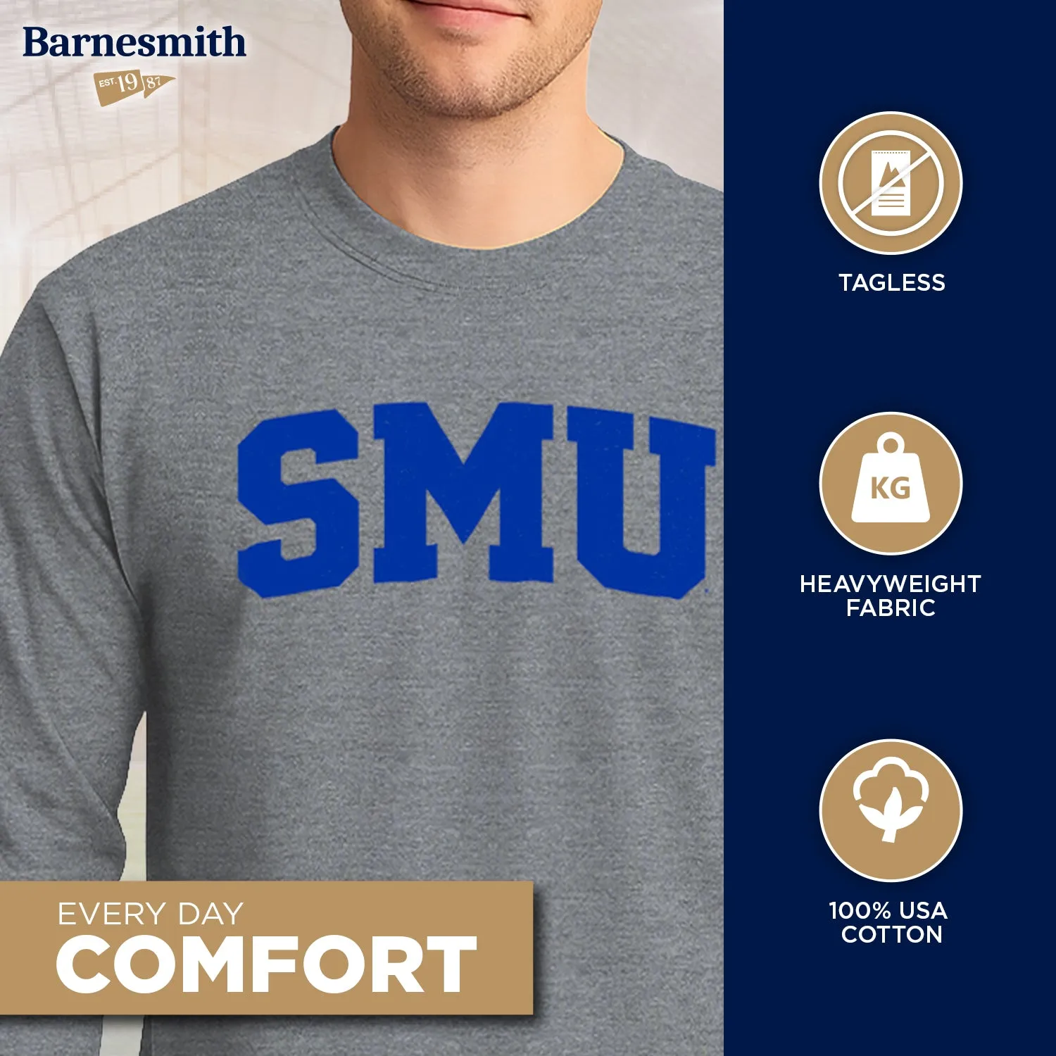 Southern Methodist University Classic Long Sleeve T-Shirt (Charcoal Grey) sold by Barnesmith product image thumbnail 3
