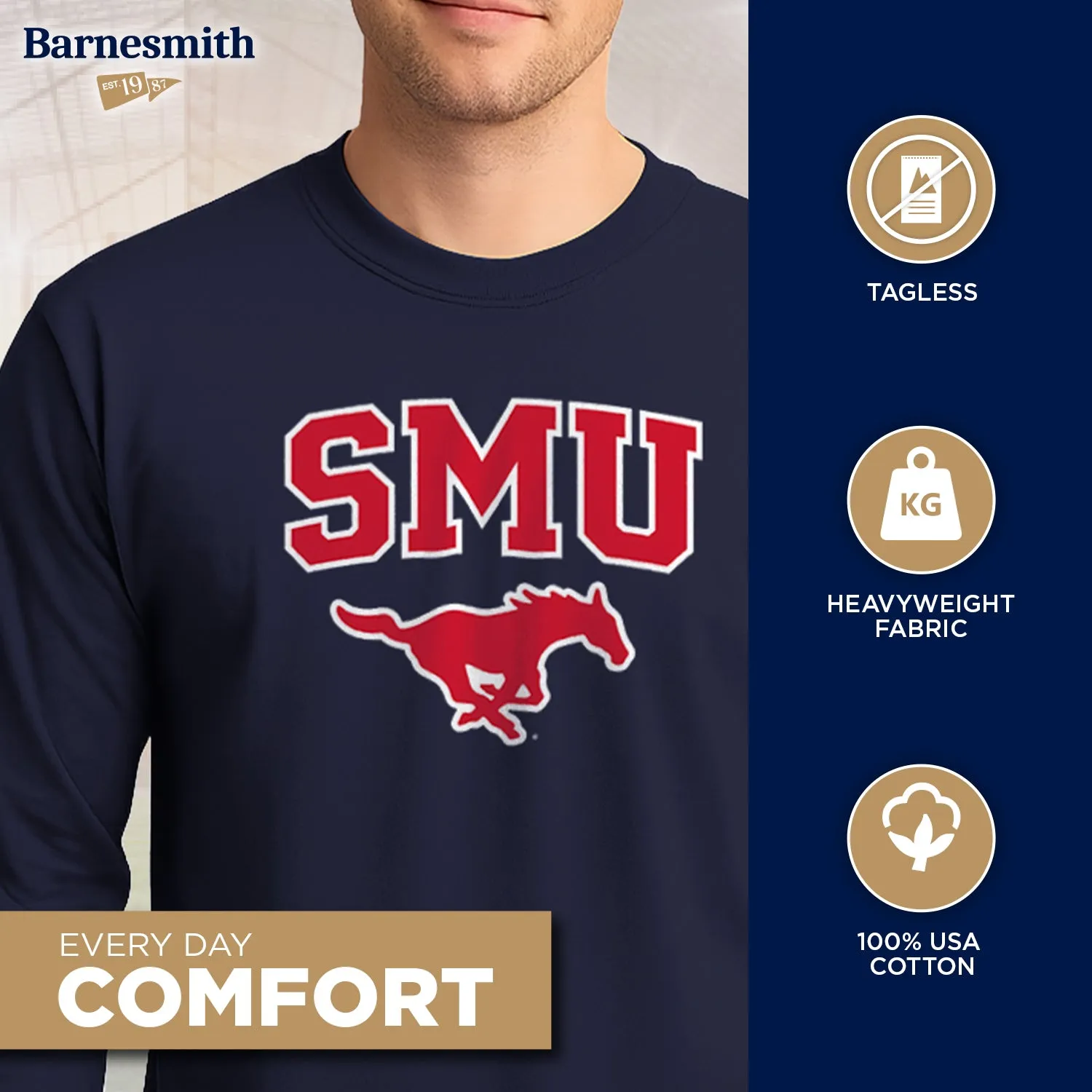 Southern Methodist University Heritage Long Sleeve T-Shirt (Navy) sold by Barnesmith product image thumbnail 3