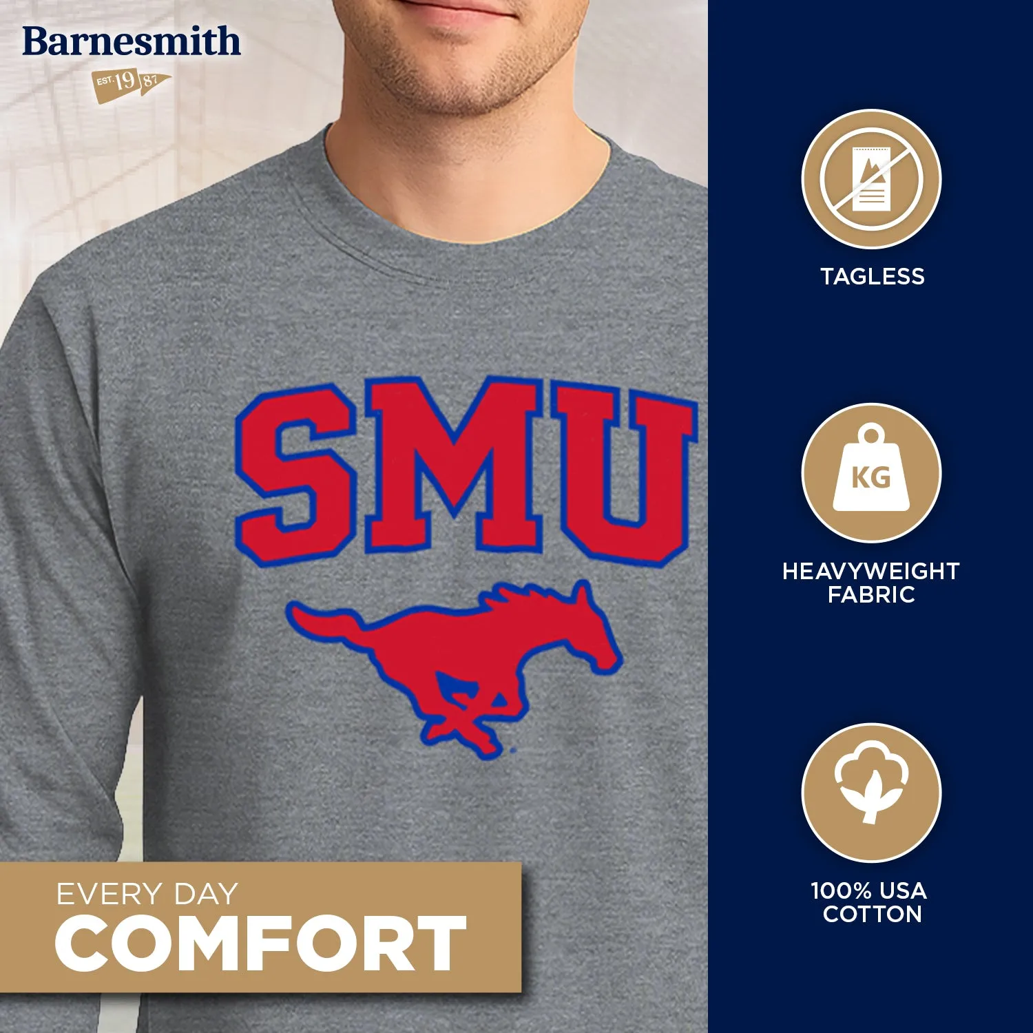 Southern Methodist University Heritage Long Sleeve T-Shirt (Charcoal Grey) sold by Barnesmith product image thumbnail 3