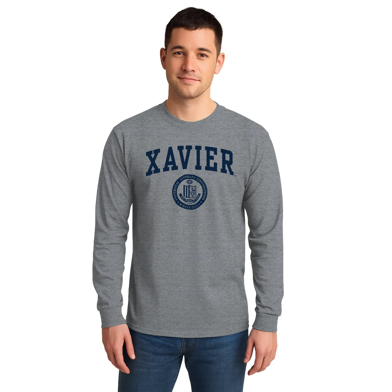 Xavier University Heritage Long Sleeve T-Shirt (Charcoal Grey) sold by Barnesmith product image thumbnail 2
