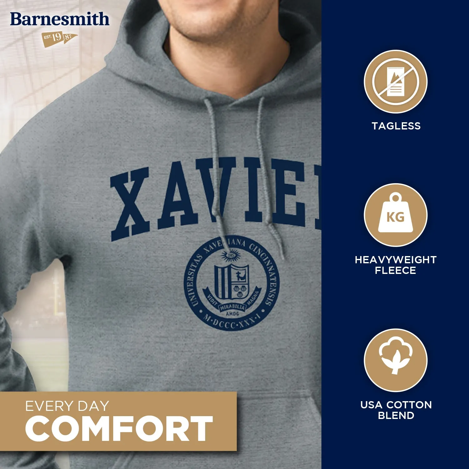 Xavier University Heritage Hooded Sweatshirt (Charcoal Grey) sold by Barnesmith product image thumbnail 3
