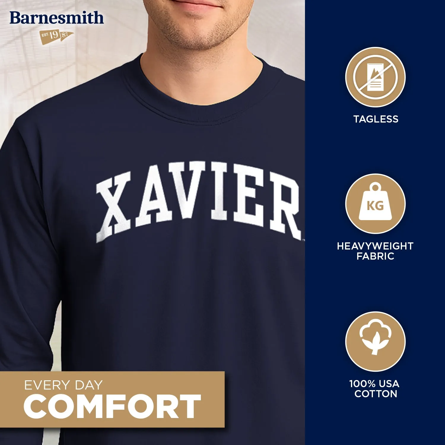 Xavier University Classic Long Sleeve T-Shirt (Navy) sold by Barnesmith product image thumbnail 3