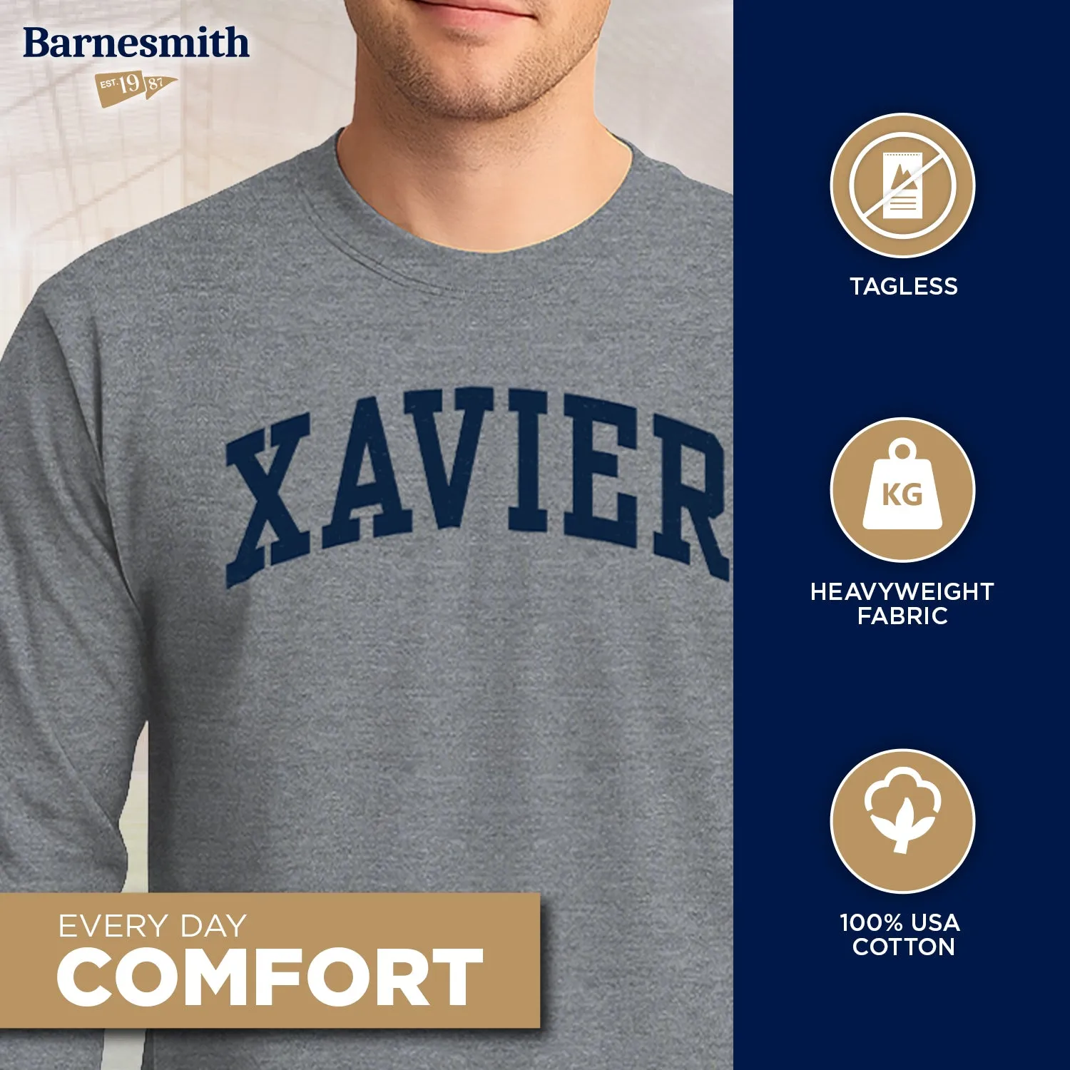 Xavier University Classic Long Sleeve T-Shirt (Charcoal Grey) sold by Barnesmith product image thumbnail 3